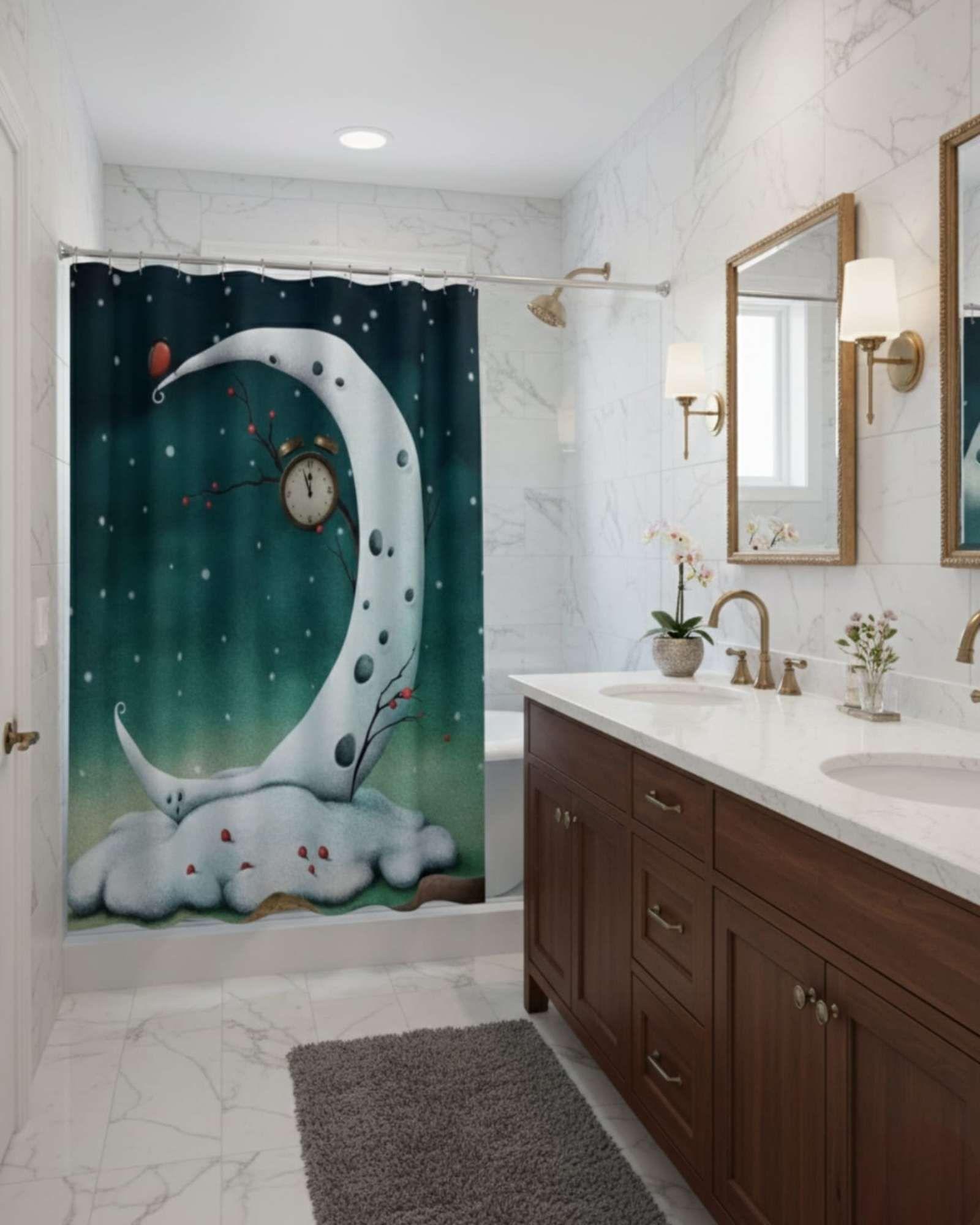 Juego de Cortina de Baño Tela Género + Forro Impermeable T6-1