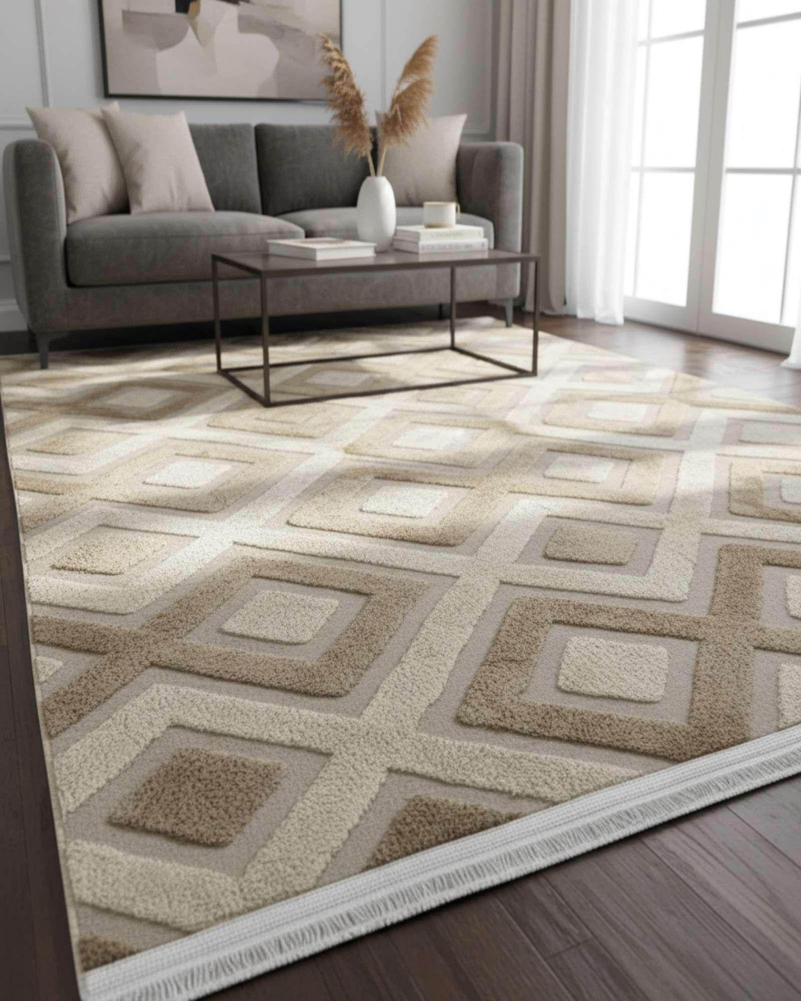 ALFOMBRA TEXTURIZADA DISEÑO JACQUARD ANTIDESLIZANTE 200X240 CMC A08-3