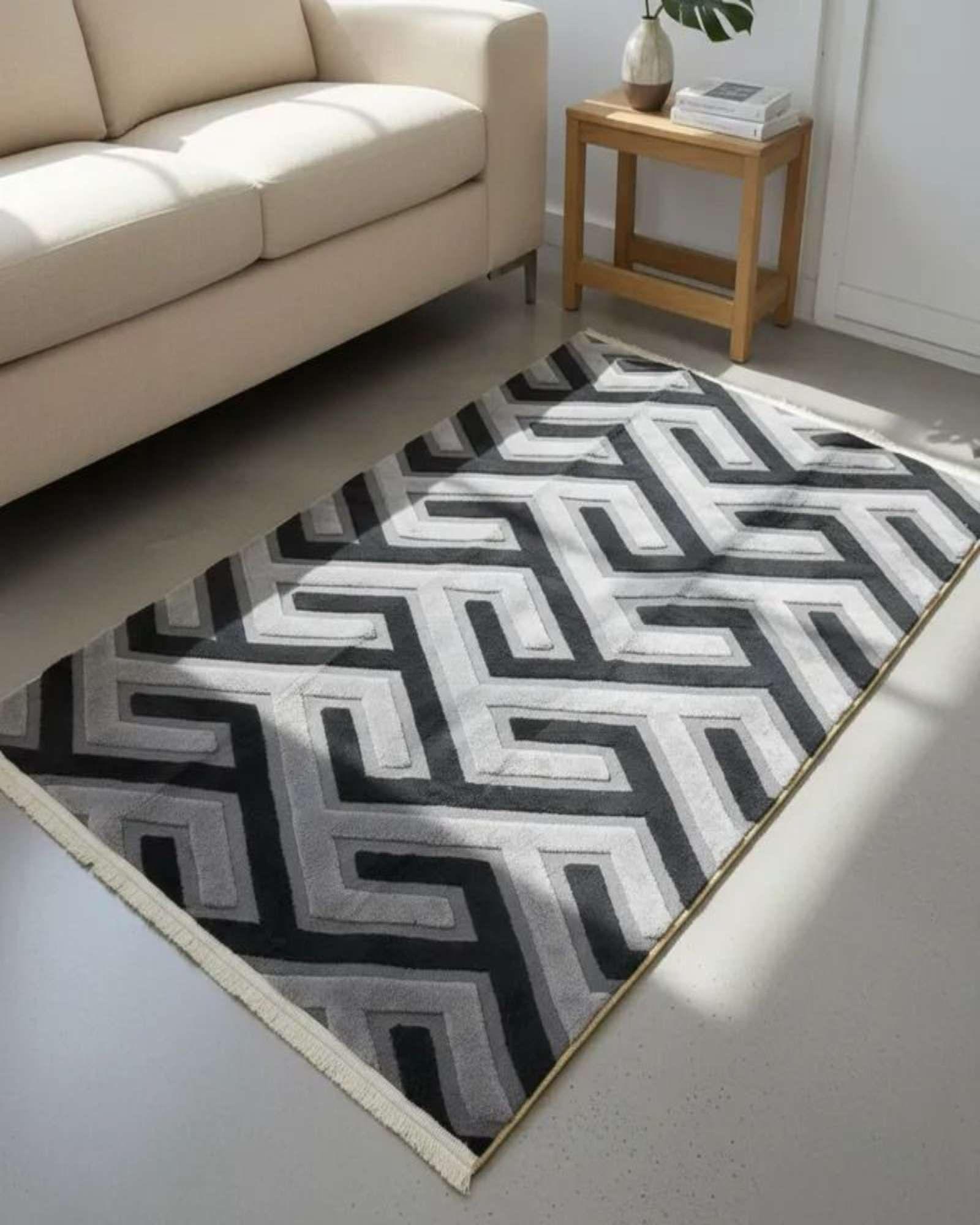 ALFOMBRA TEXTURIZADA DISEÑO JACQUARD ANTIDESLIZANTE 150X200 CM A03-4