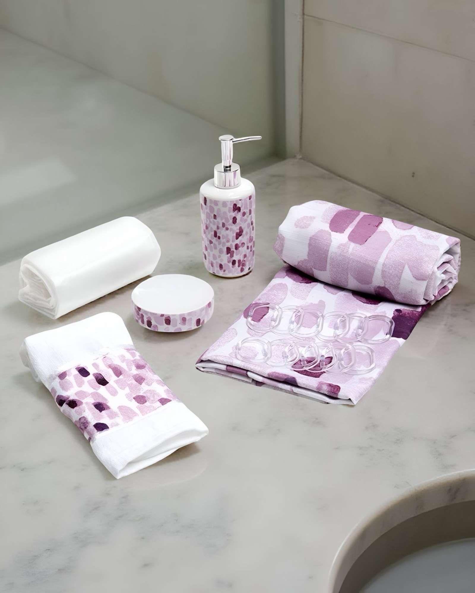 Set de Baño en Caja 6 Piezas Cortina, Toalla y Jaboneras Mashini A06-3