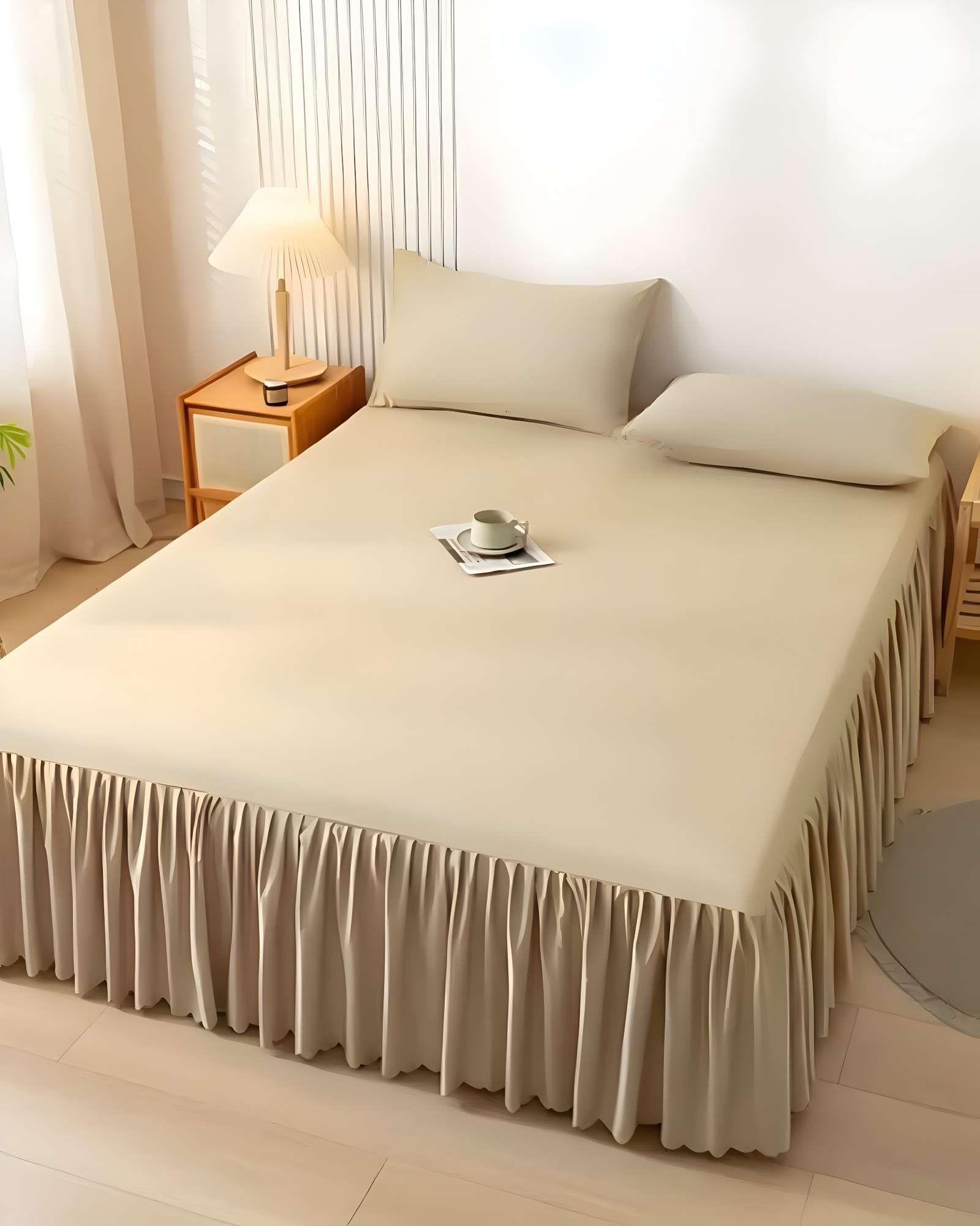 FALDON DE CAMA PARA BASE CON VOLADO 2 PLAZAS 150X200 CM BEIGE-4