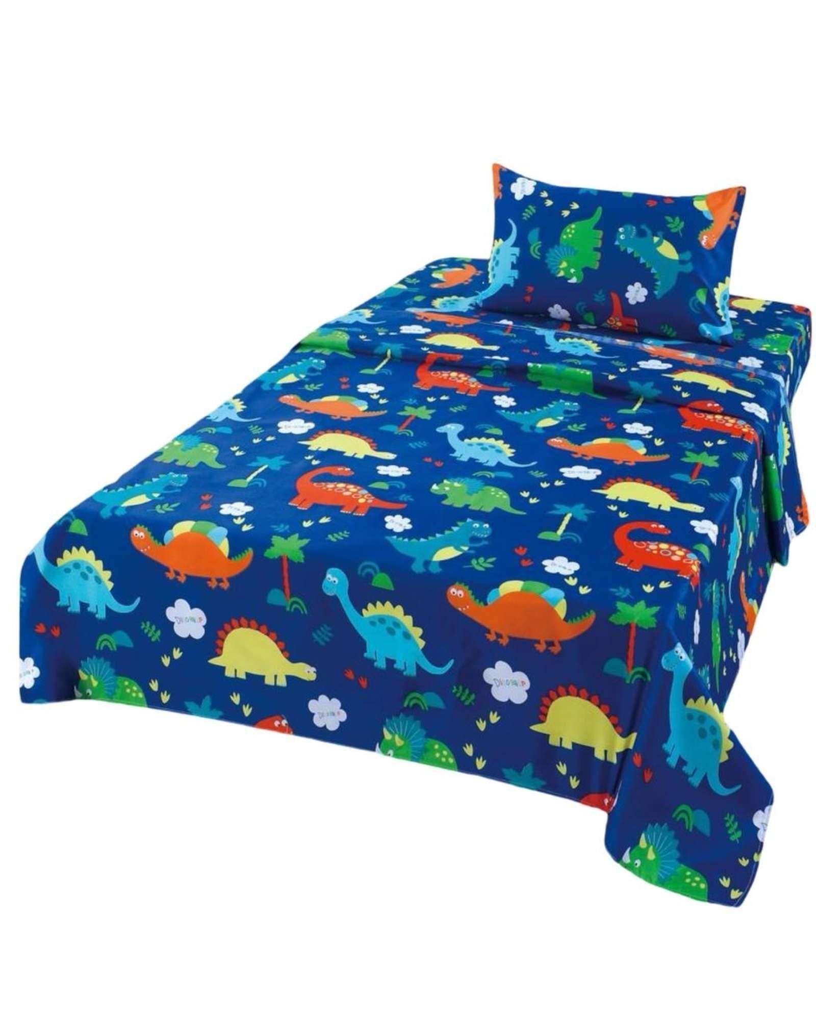 Juego de Sabanas de verano Dinosaurio niño Infantil 1 plaza  MAS 1 ALMOHADA -0