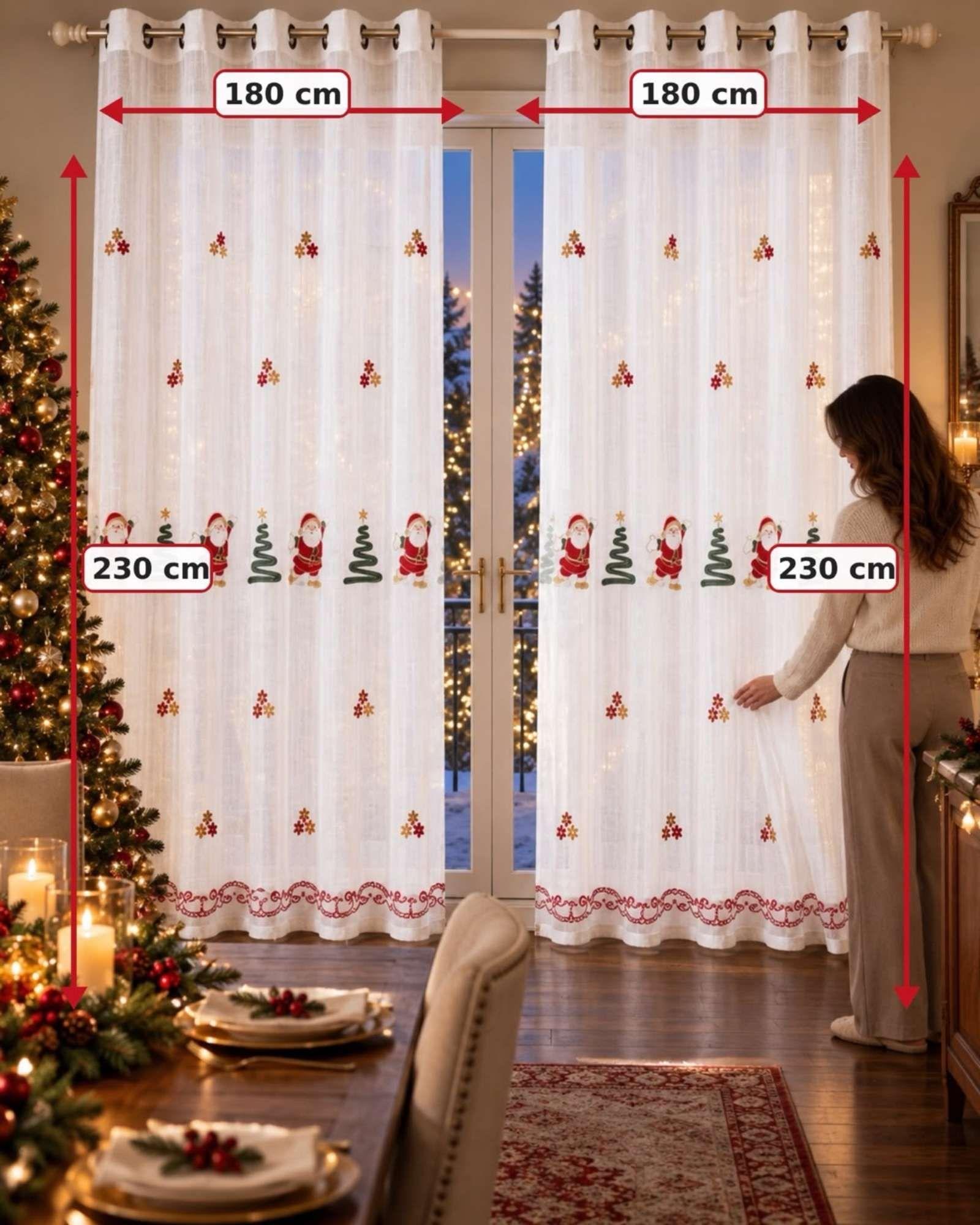 Set 2 Paños Cortina Visillo Navideña 180 x 230 cm con Ojales-6