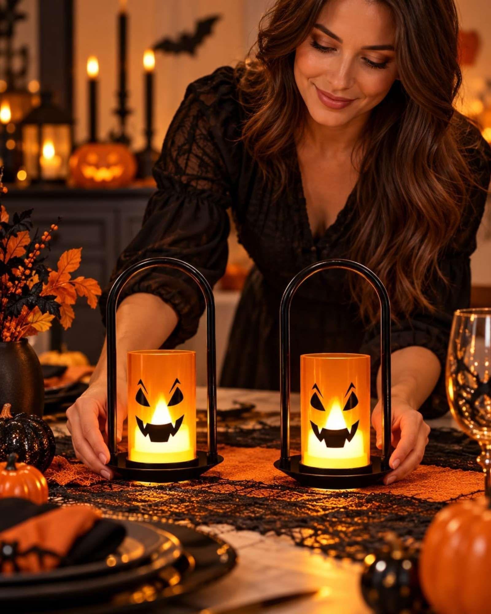 Pack 2 Candelabros LED Halloween Calabaza -3
