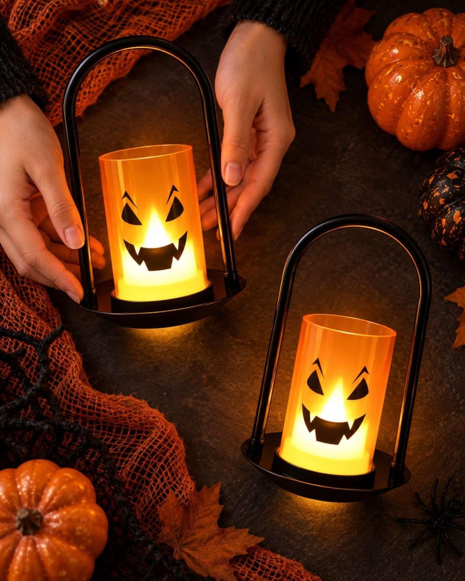 Pack 2 Candelabros LED Halloween Calabaza -7