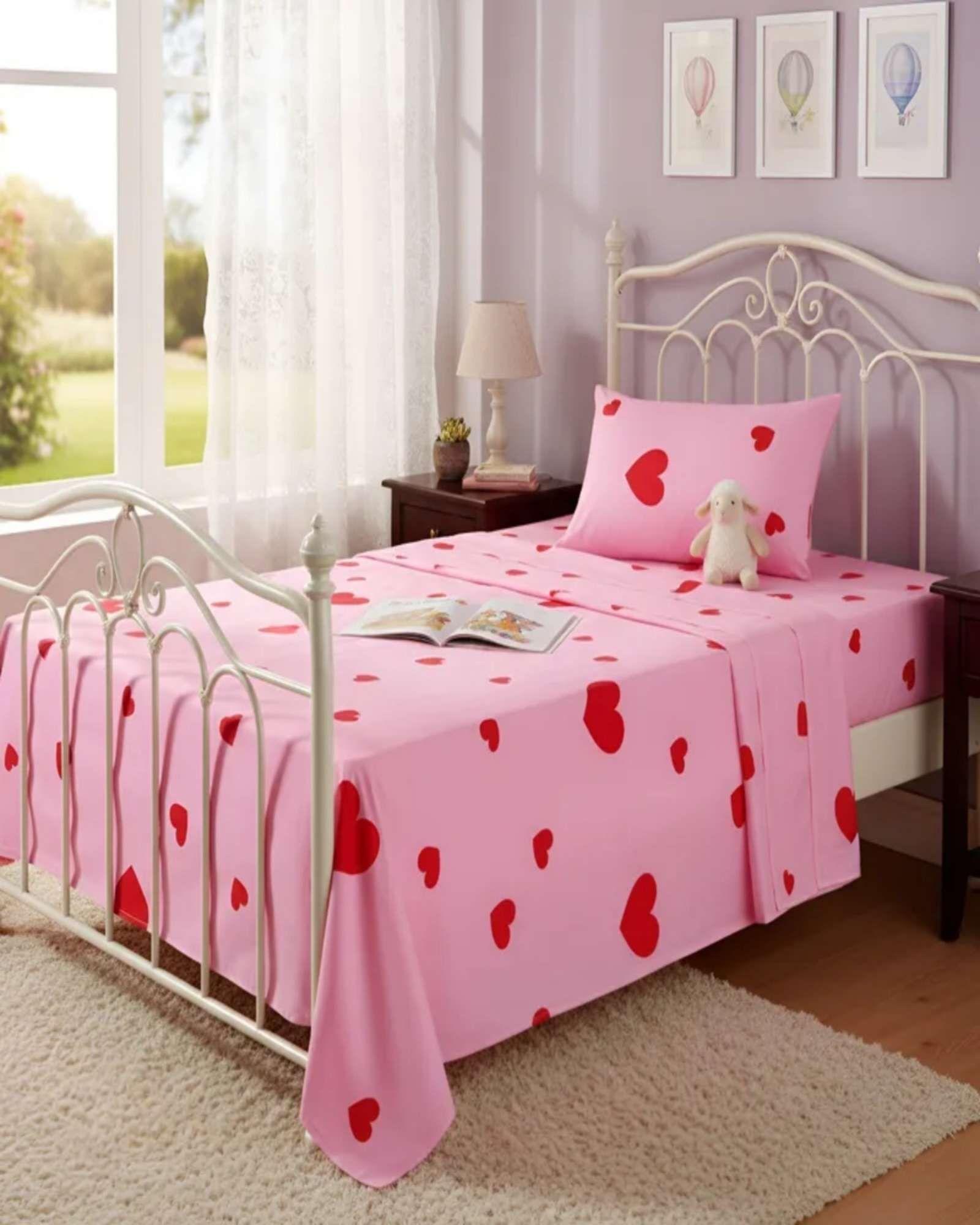 Juego de Sabanas de verano Corazón niña Infantil 1 plaza  MAS 1 ALMOHADA -3