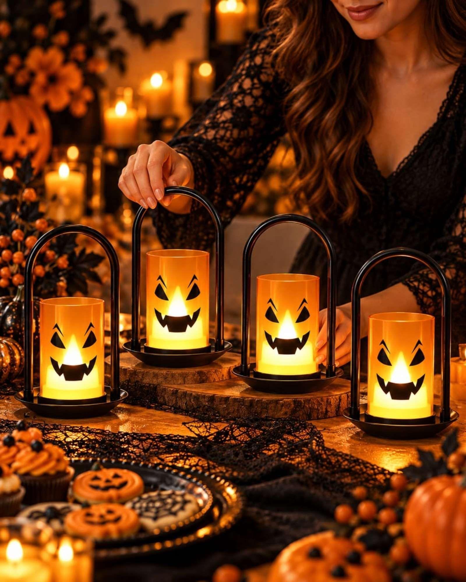 Pack 4 Candelabros LED Halloween Calabaza -3