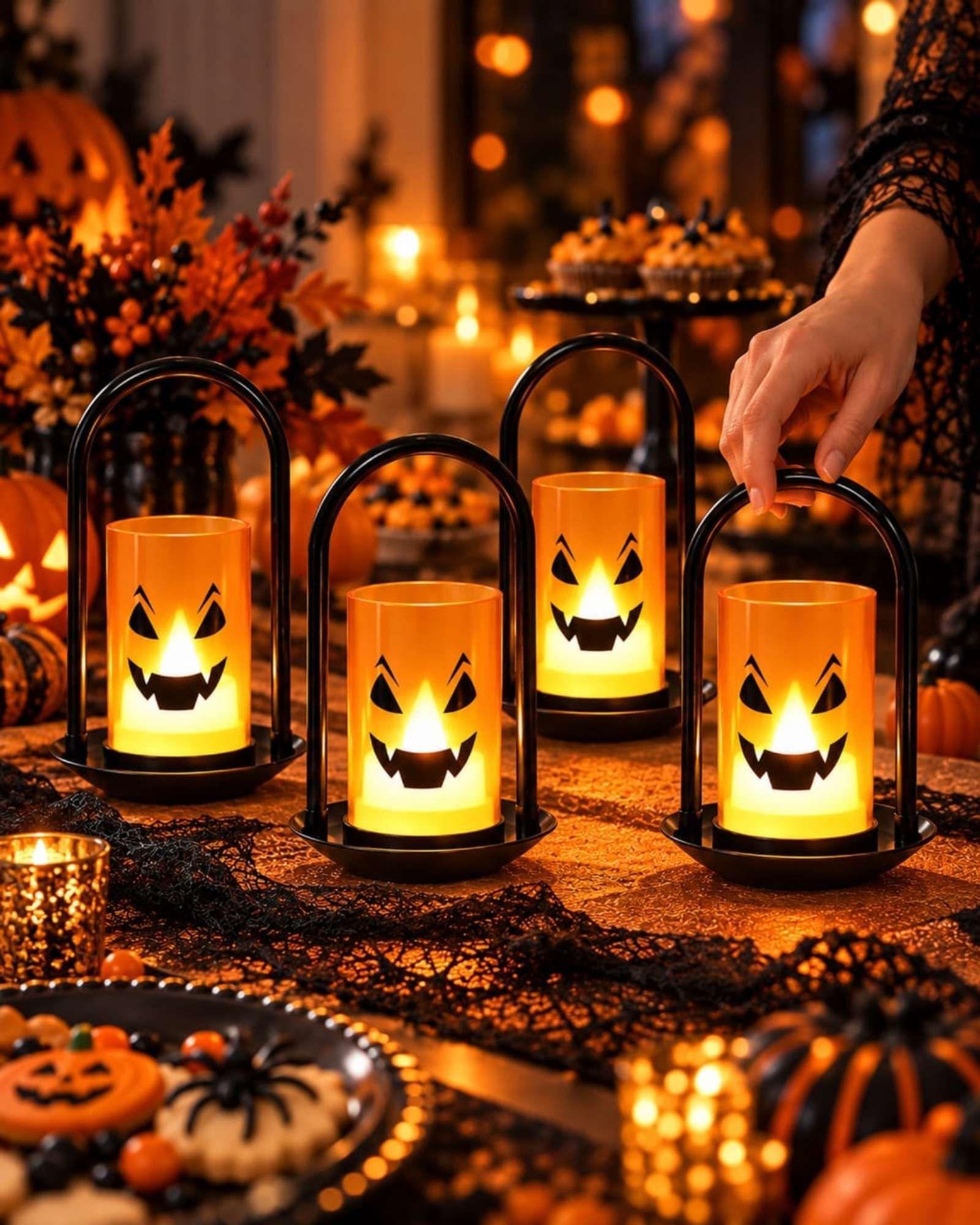 Pack 4 Candelabros LED Halloween Calabaza -6