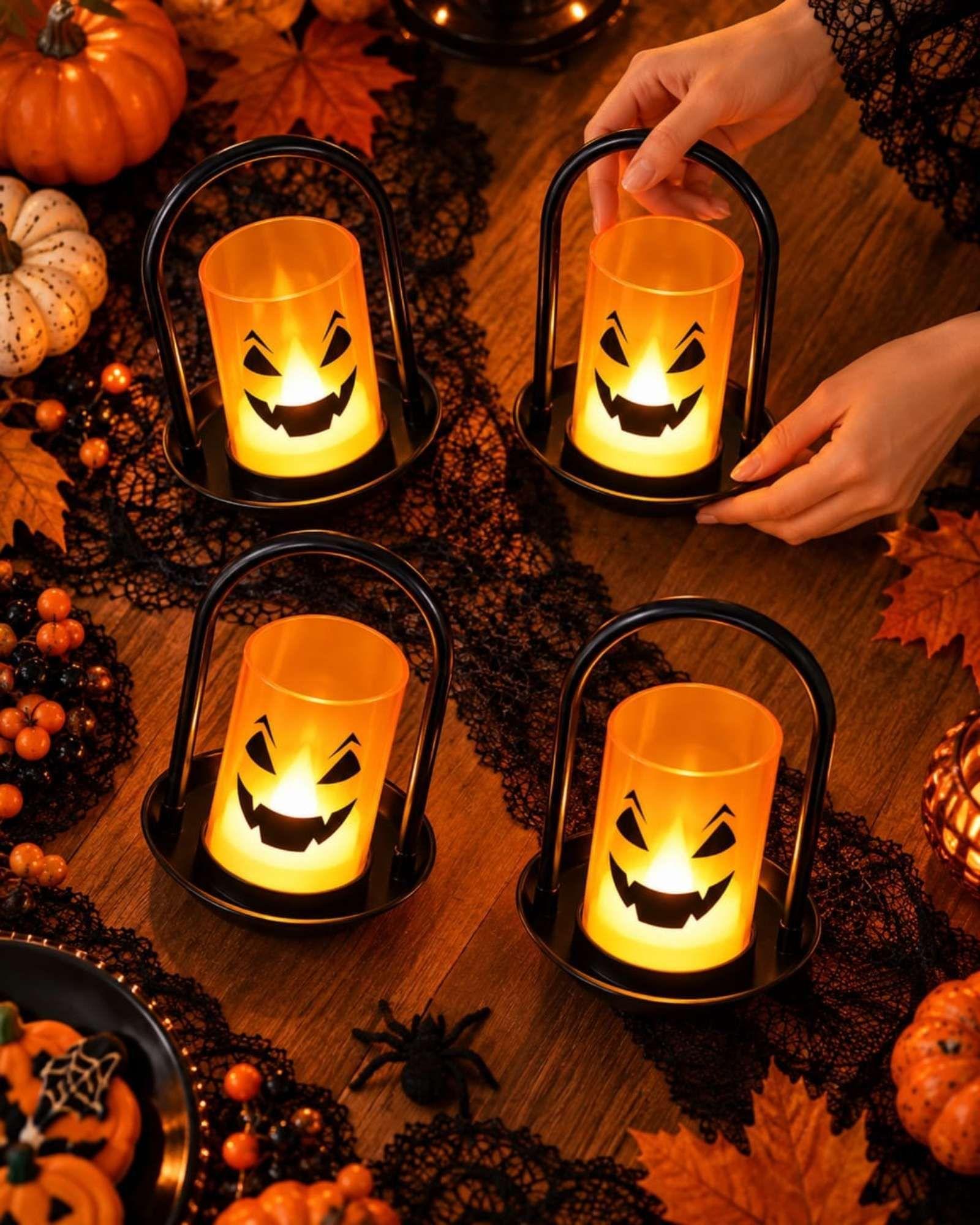 Pack 4 Candelabros LED Halloween Calabaza -7