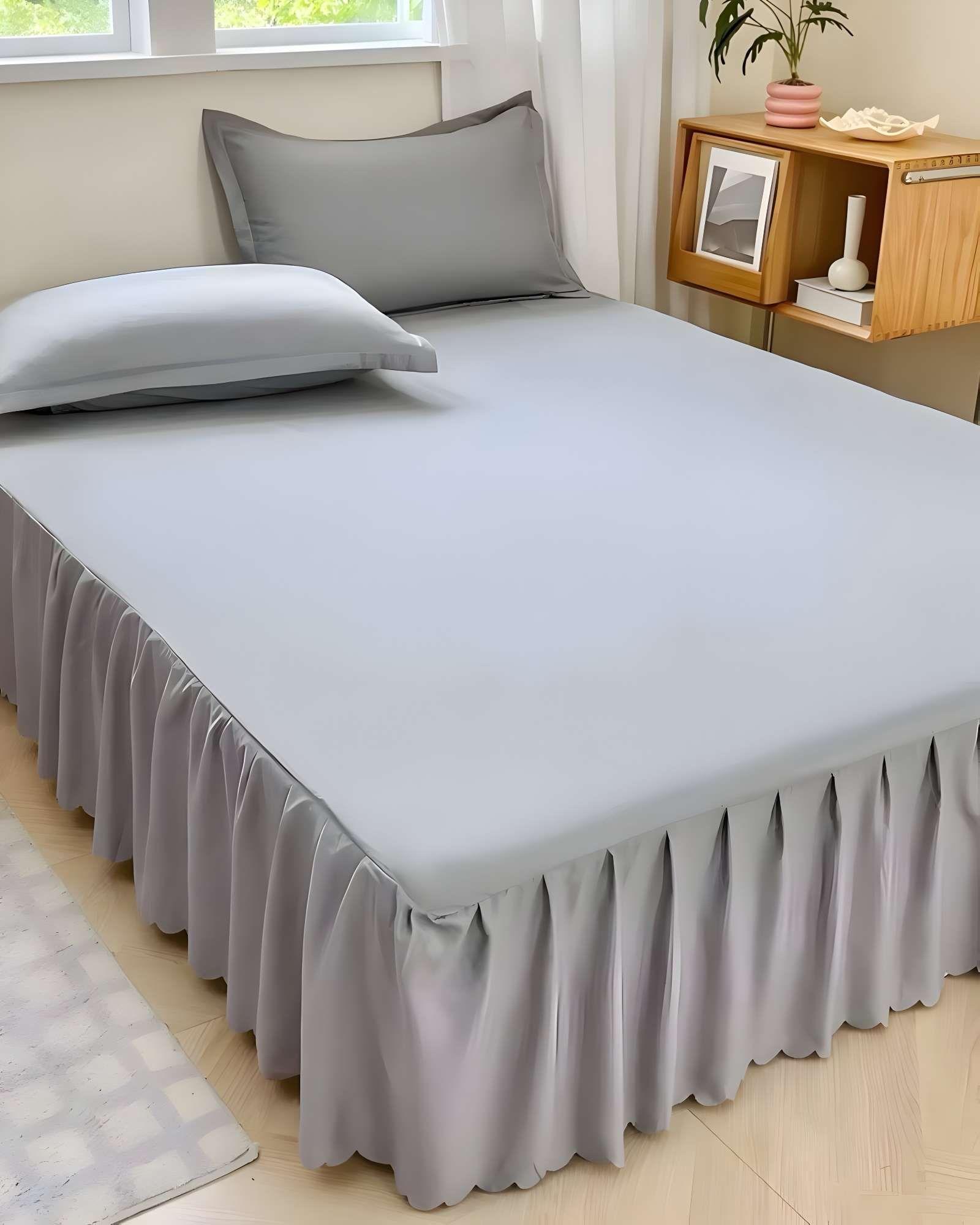 FALDON DE CAMA PARA BASE CON VOLADO 2 PLAZAS 150X200 CM GRIS-4