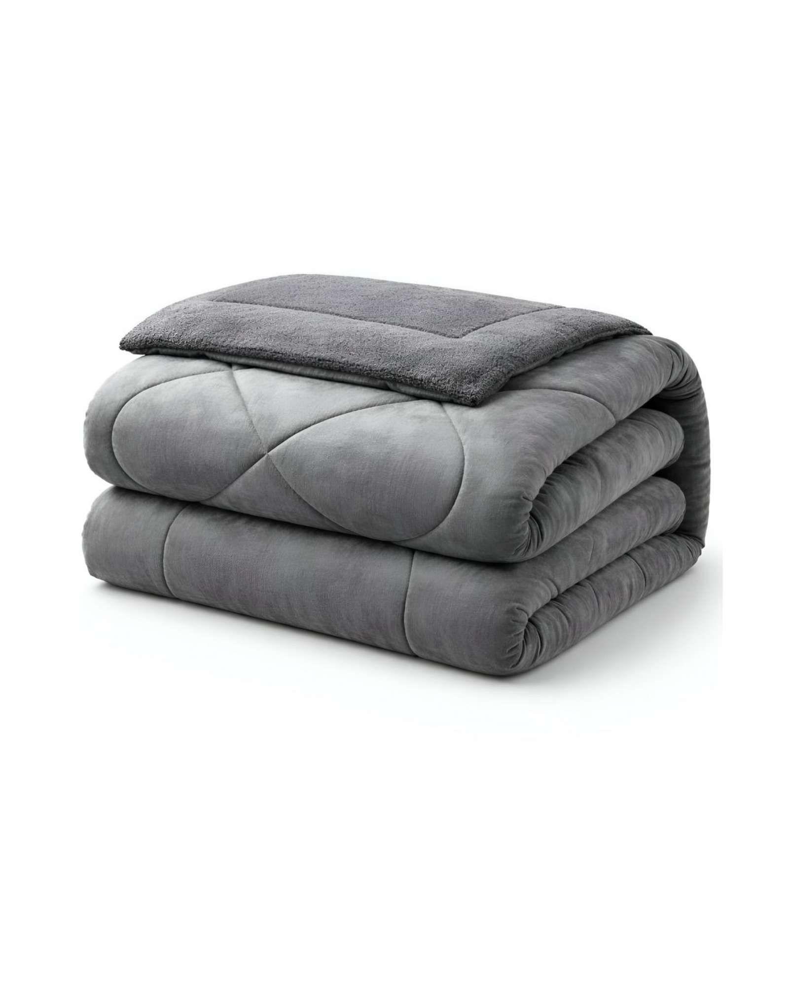 Cubrecama plush con chiporro Acolchado liso 2 plazas gris-4