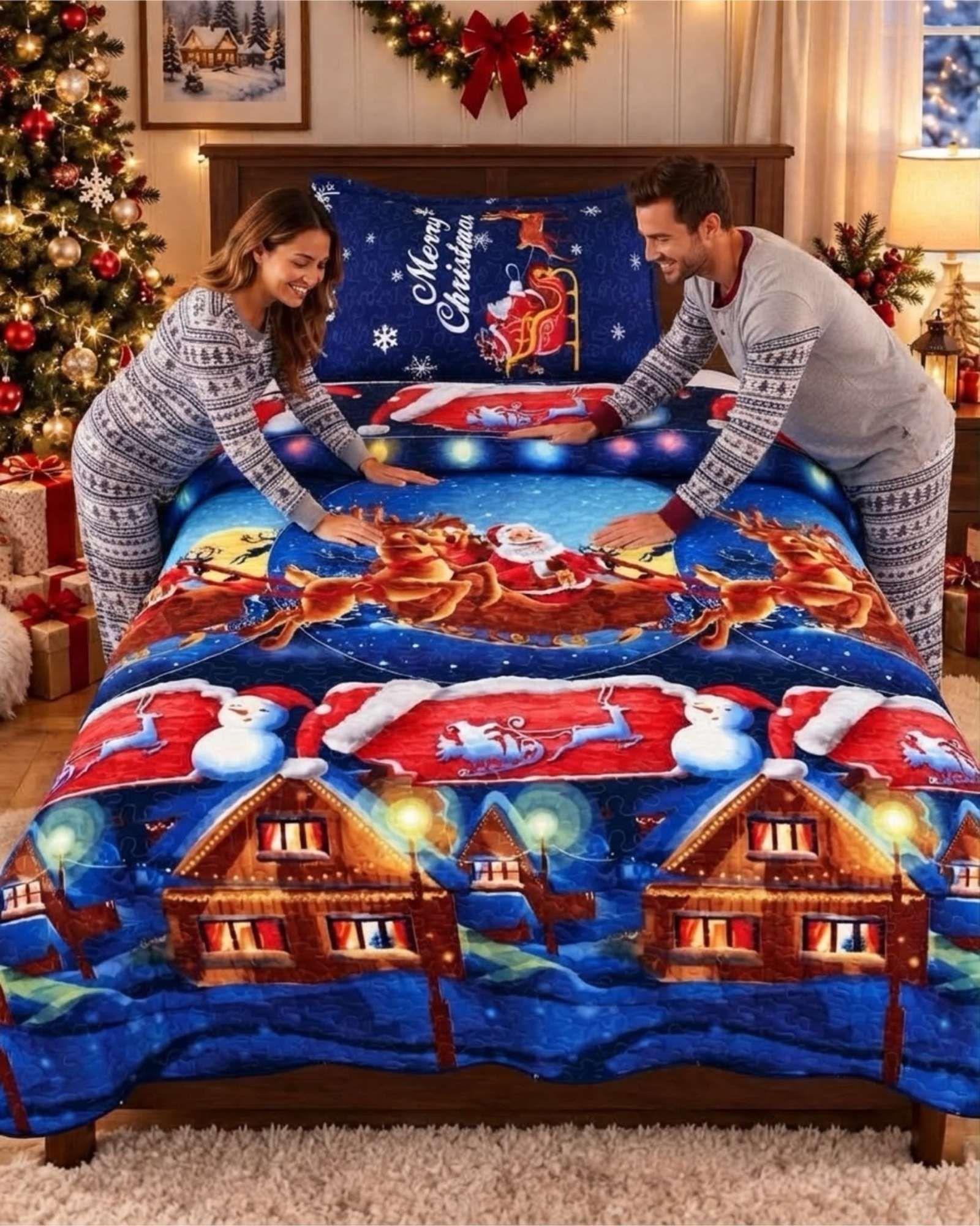 Cubrecama Quilt Navideño Plaza Y Media Mas Funda C1-4