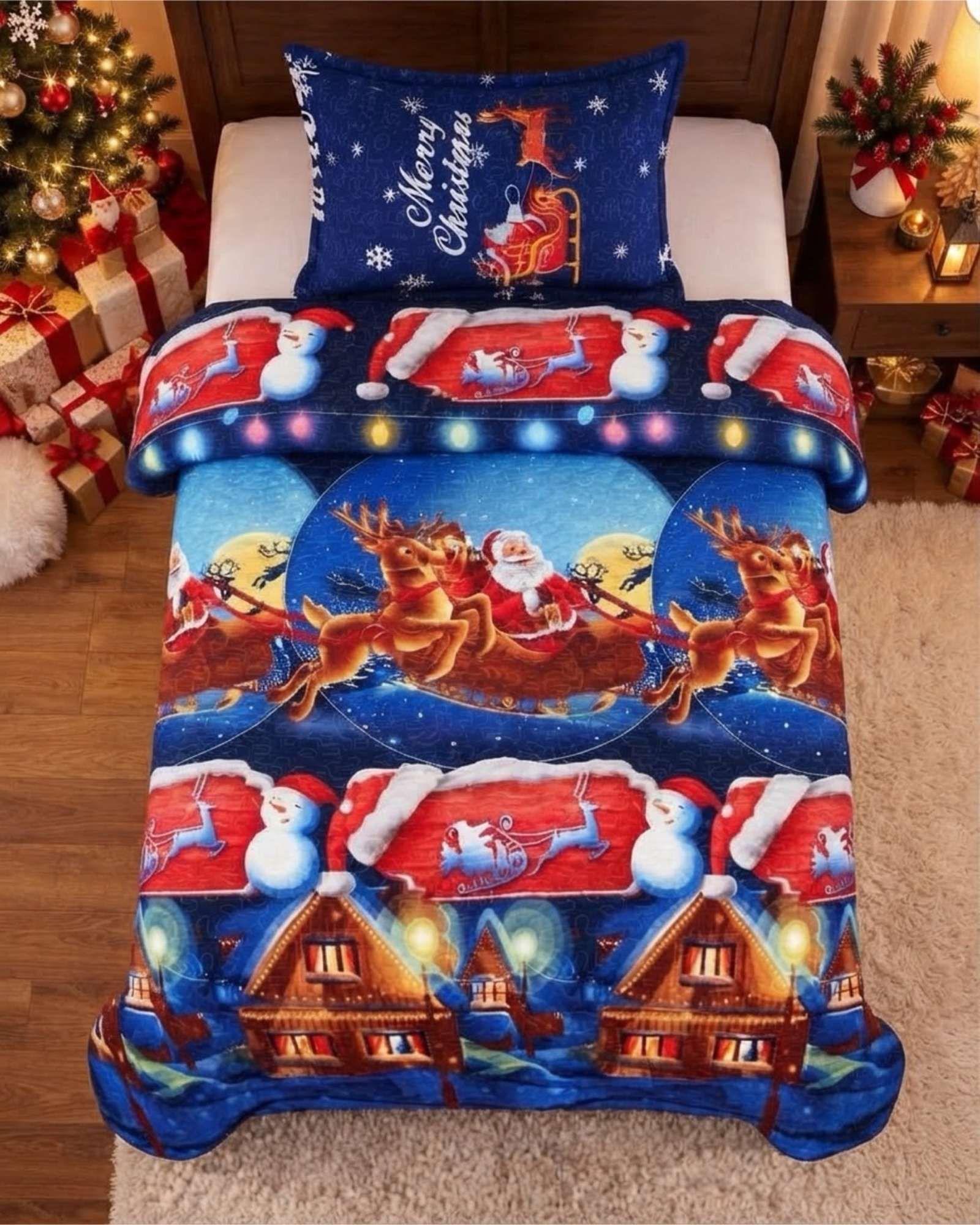 Cubrecama Quilt Navideño Plaza Y Media Mas Funda C1-5