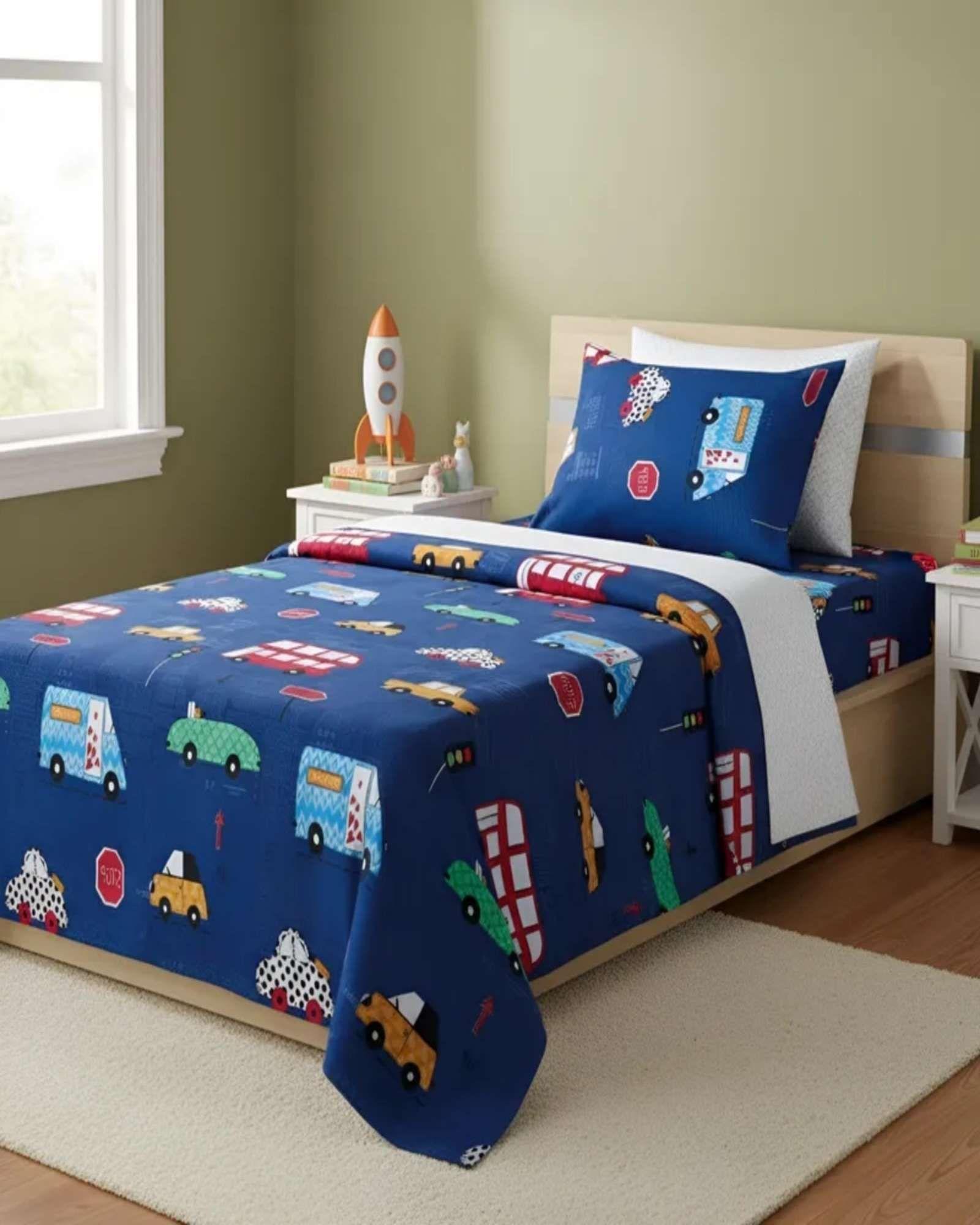 Juego de Sabanas de verano Autitos niño Infantil plaza y media  MAS 1 ALMOHADA -3