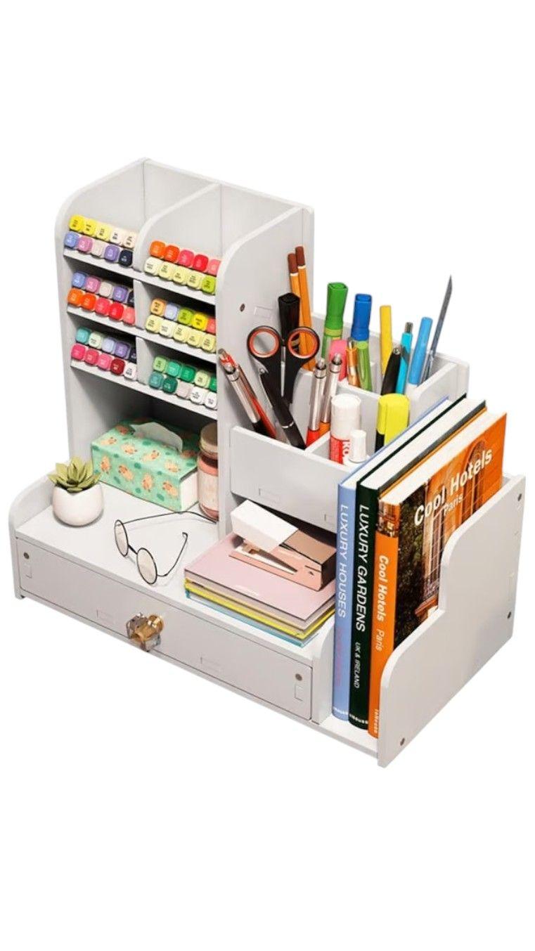 Organizador De Escritorio Madera Oficina Con Cajonera-0