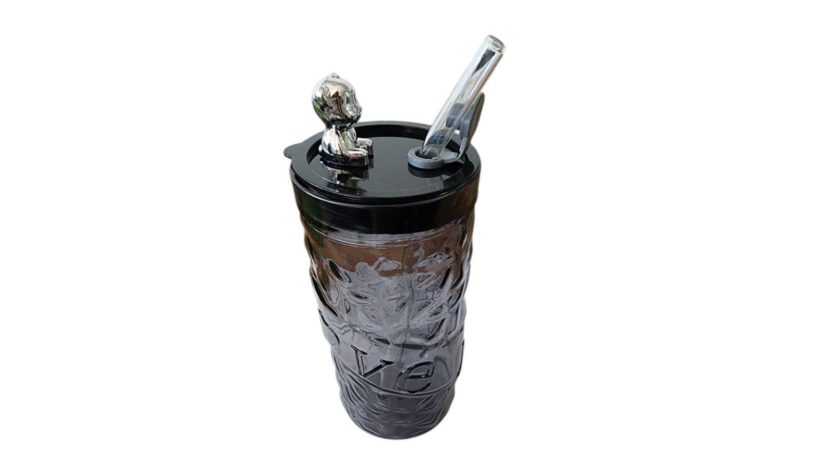 Vaso Vidrio Tapa Oso Con Bombilla 400ML-2