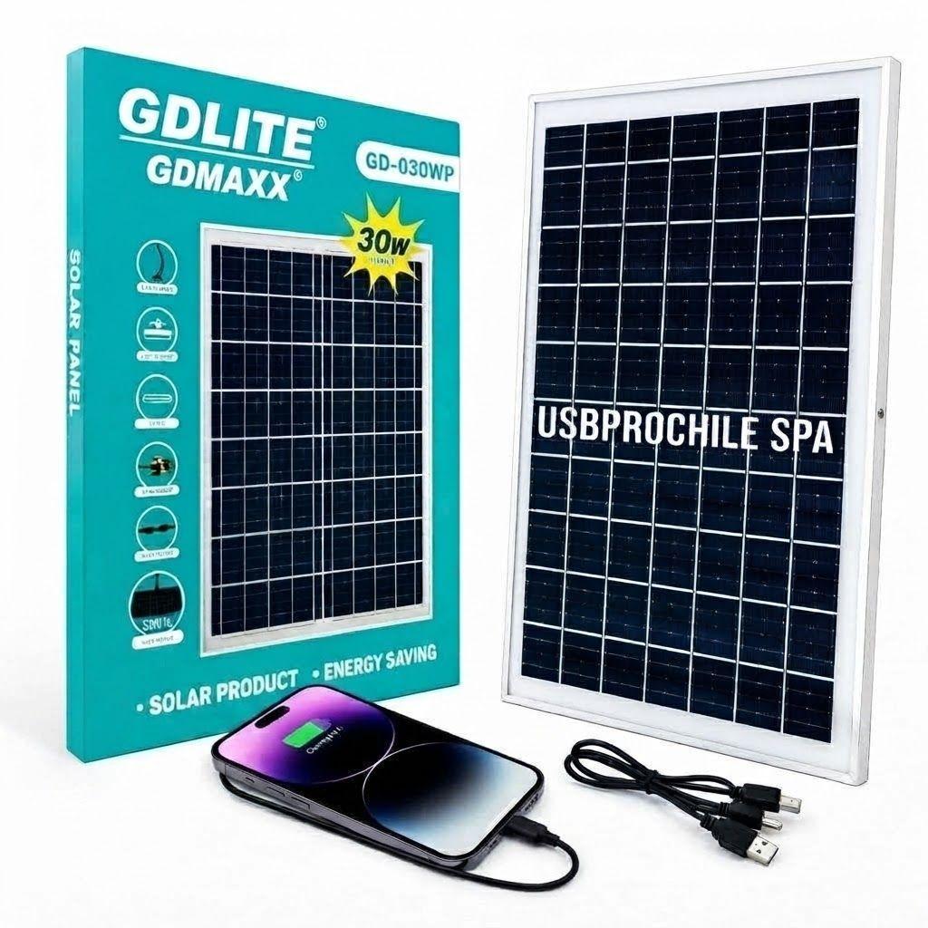 Panel Solar Portatil GD 030WP 30W con Kit Multicargador USB y Pinzas-0