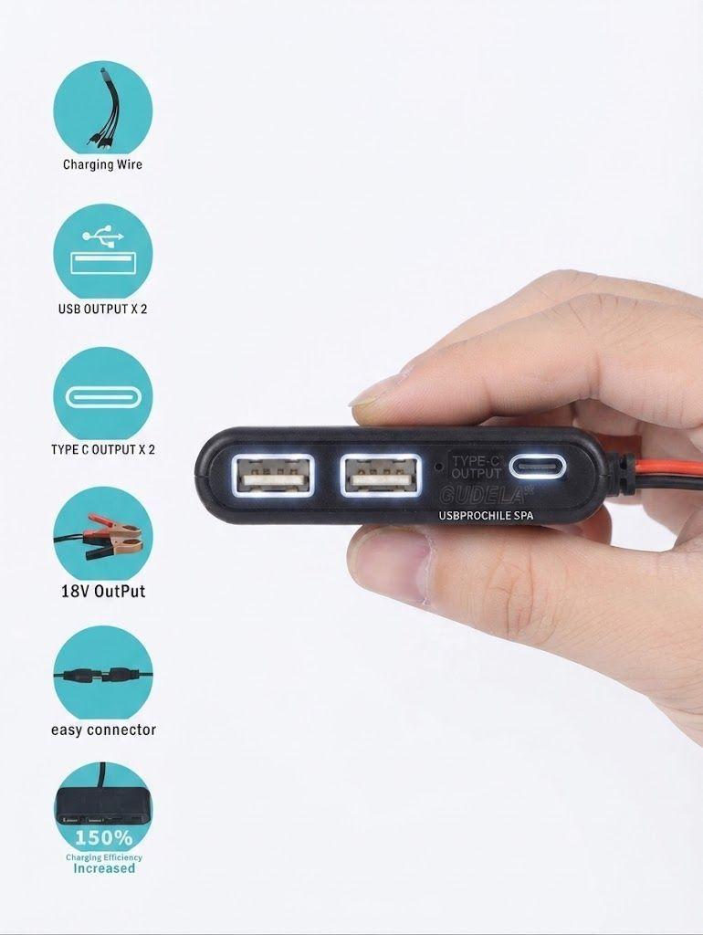 Panel Solar Portatil GD 030WP 30W con Kit Multicargador USB y Pinzas-1