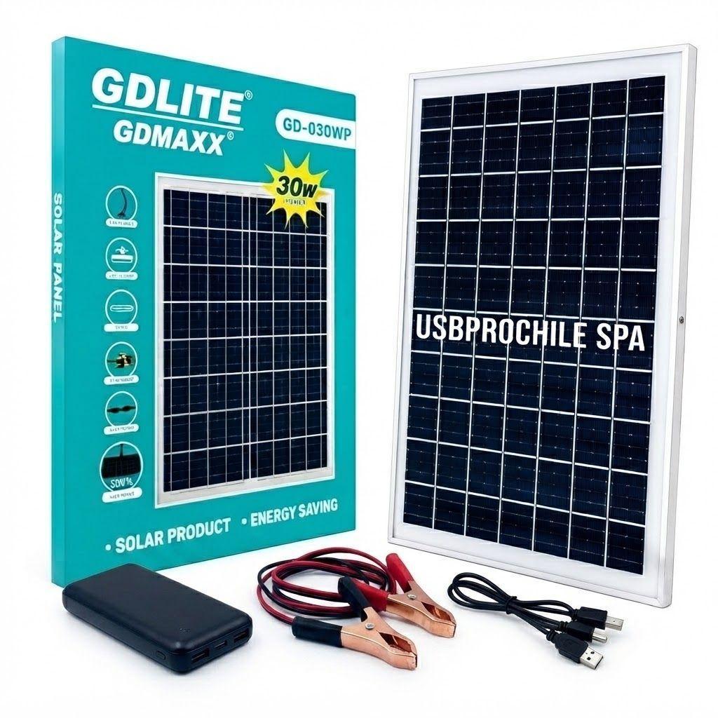 Panel Solar Portatil GD 030WP 30W con Kit Multicargador USB y Pinzas-2
