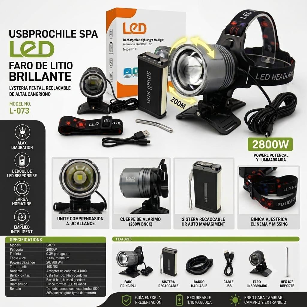 Foco Minero Caza 2800w Potente Recargable Largo Alcance Zoom-5
