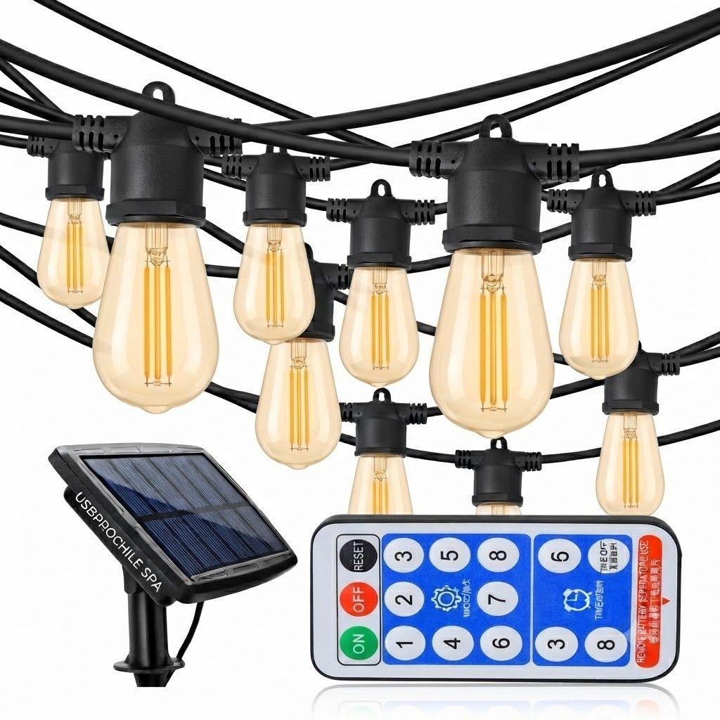 Guirnalda Luces Solares 10m Vintage GCS Impermeable IP65 con Control Remoto Luz C lida-3
