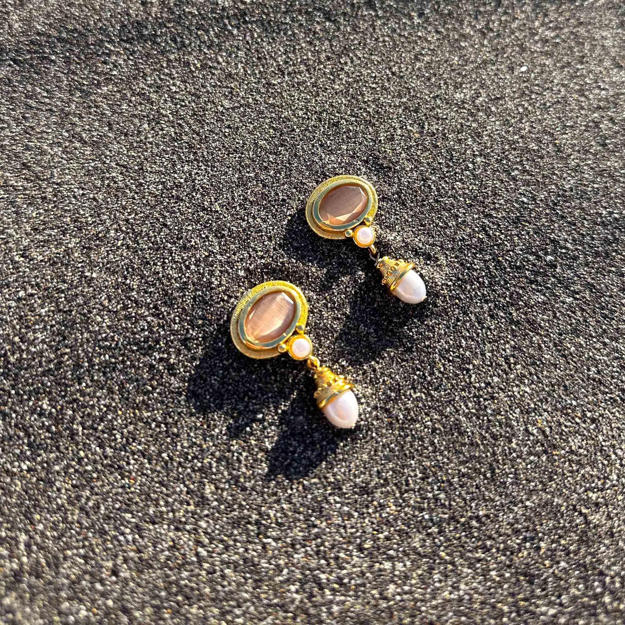 Aros Samira damasco - Baño de oro 22k-3