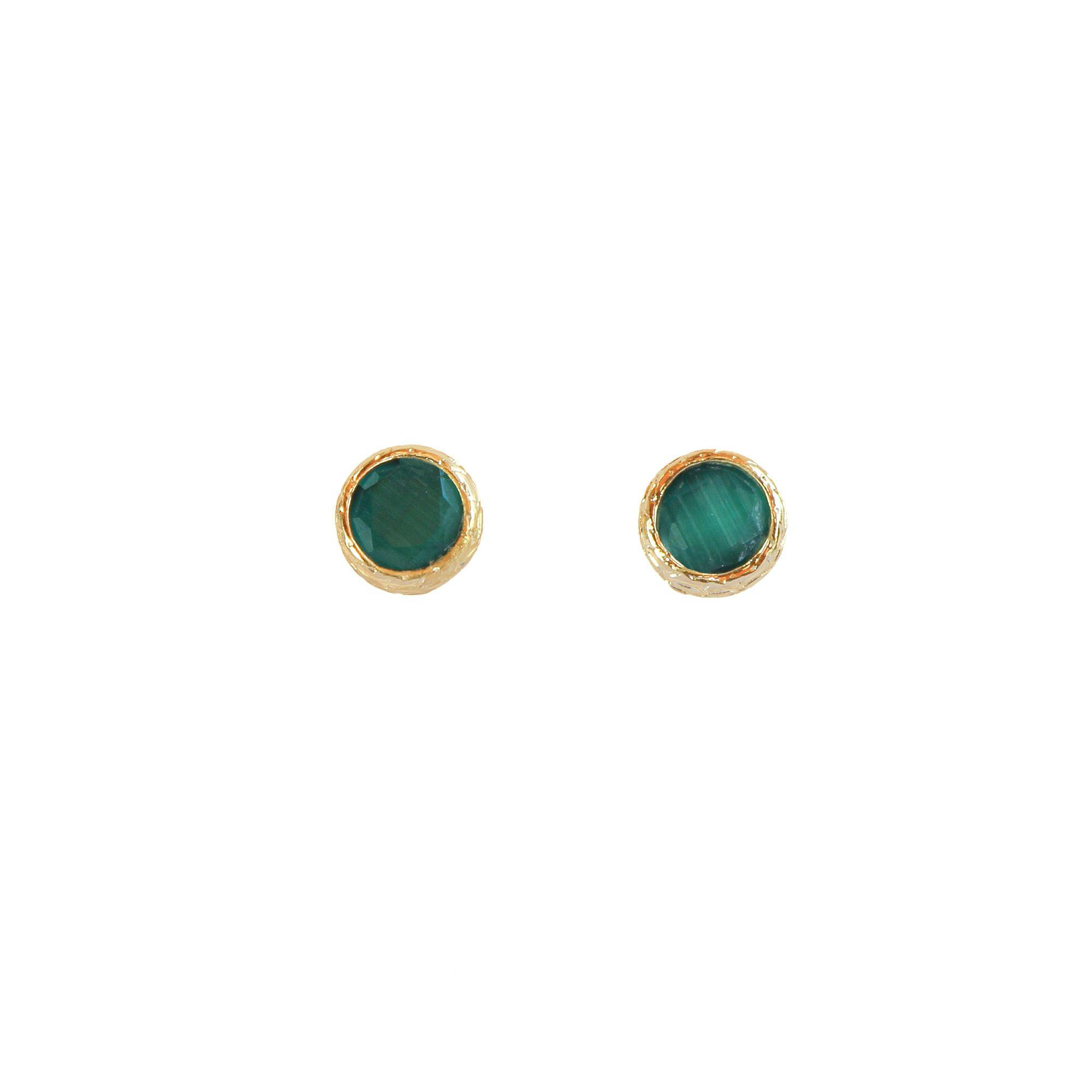 Aros Bruma Verde Baño oro 22k y ojo de gato - Turquia-2
