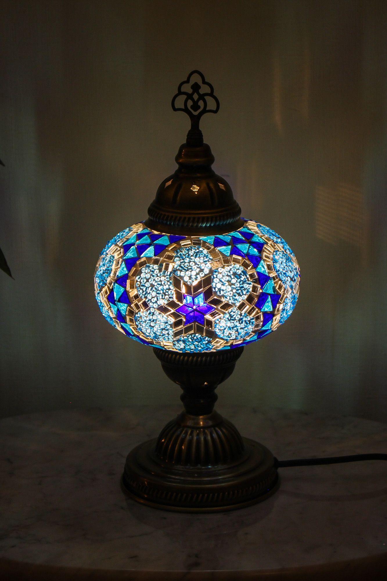 Lámpara turca de mesa M prisma azul y turquesa-4