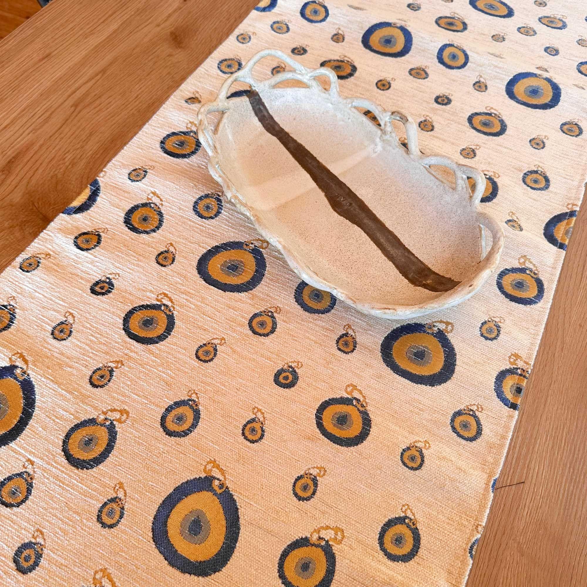 Camino de Mesa con Ojo Nazar beige 2 m –Mantel Turquía, Boho-2