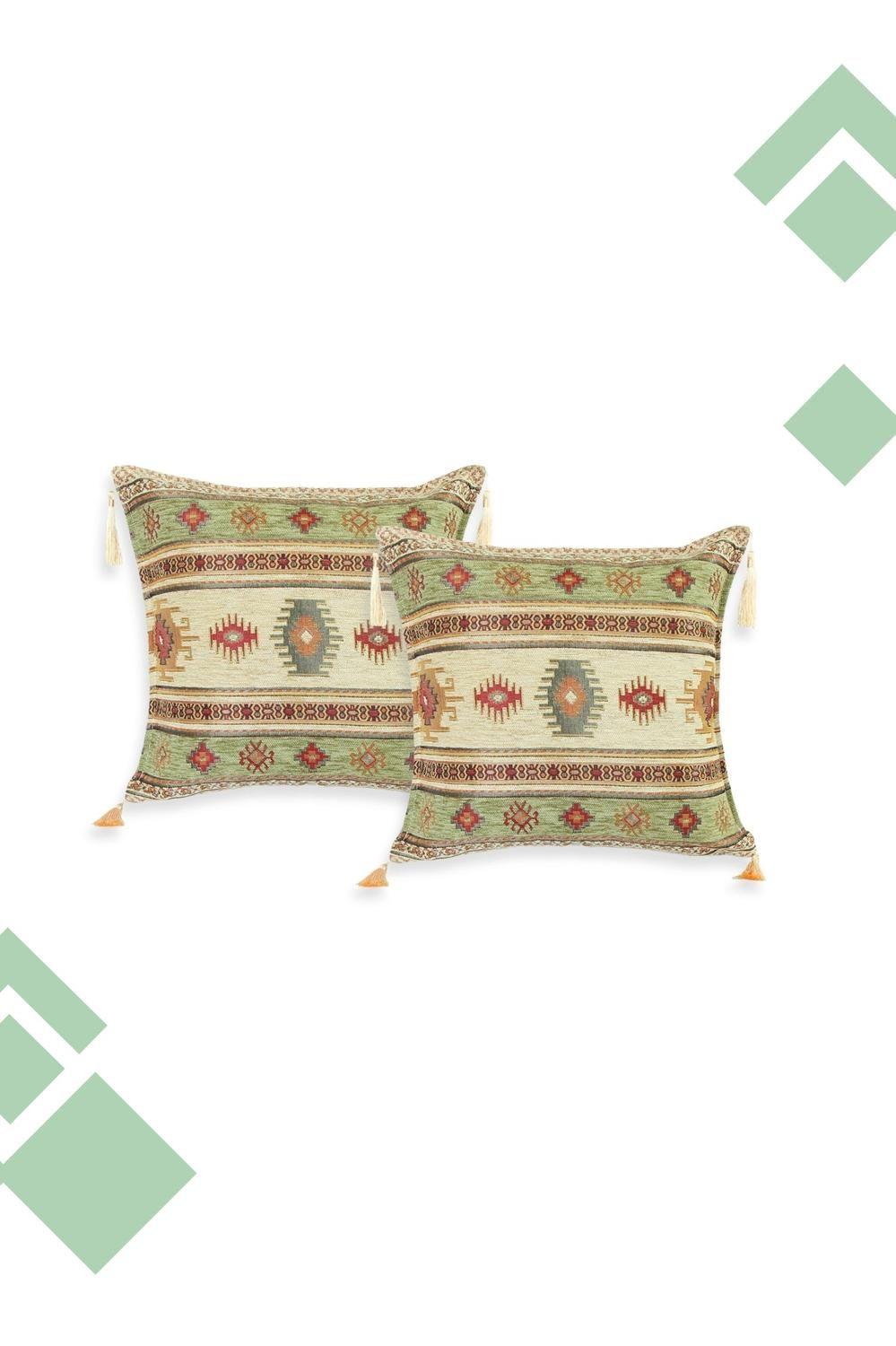 Dúo de Cojines turcos Kilim Verde 44x44 cms-1