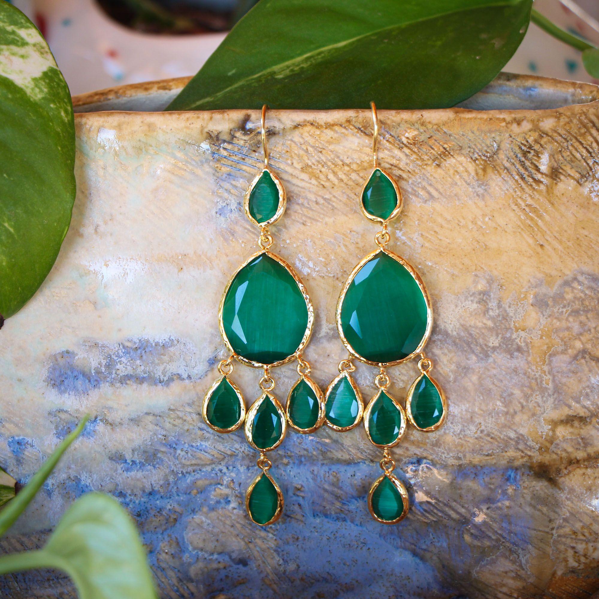 Aros Selin Verde oscuro XL - Baño de oro 22k-0
