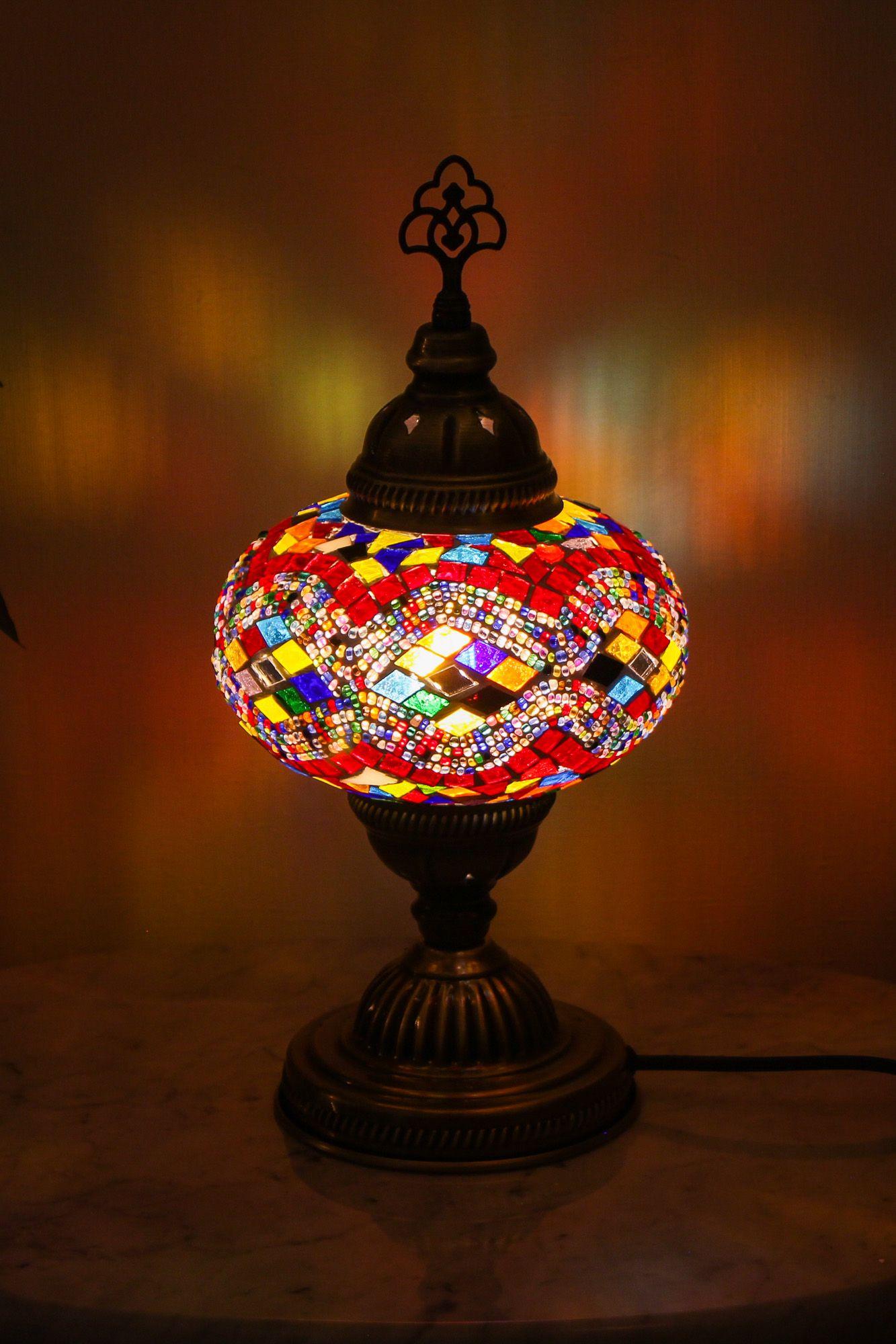 Lámpara turca de mesa M rombos multicolores-1