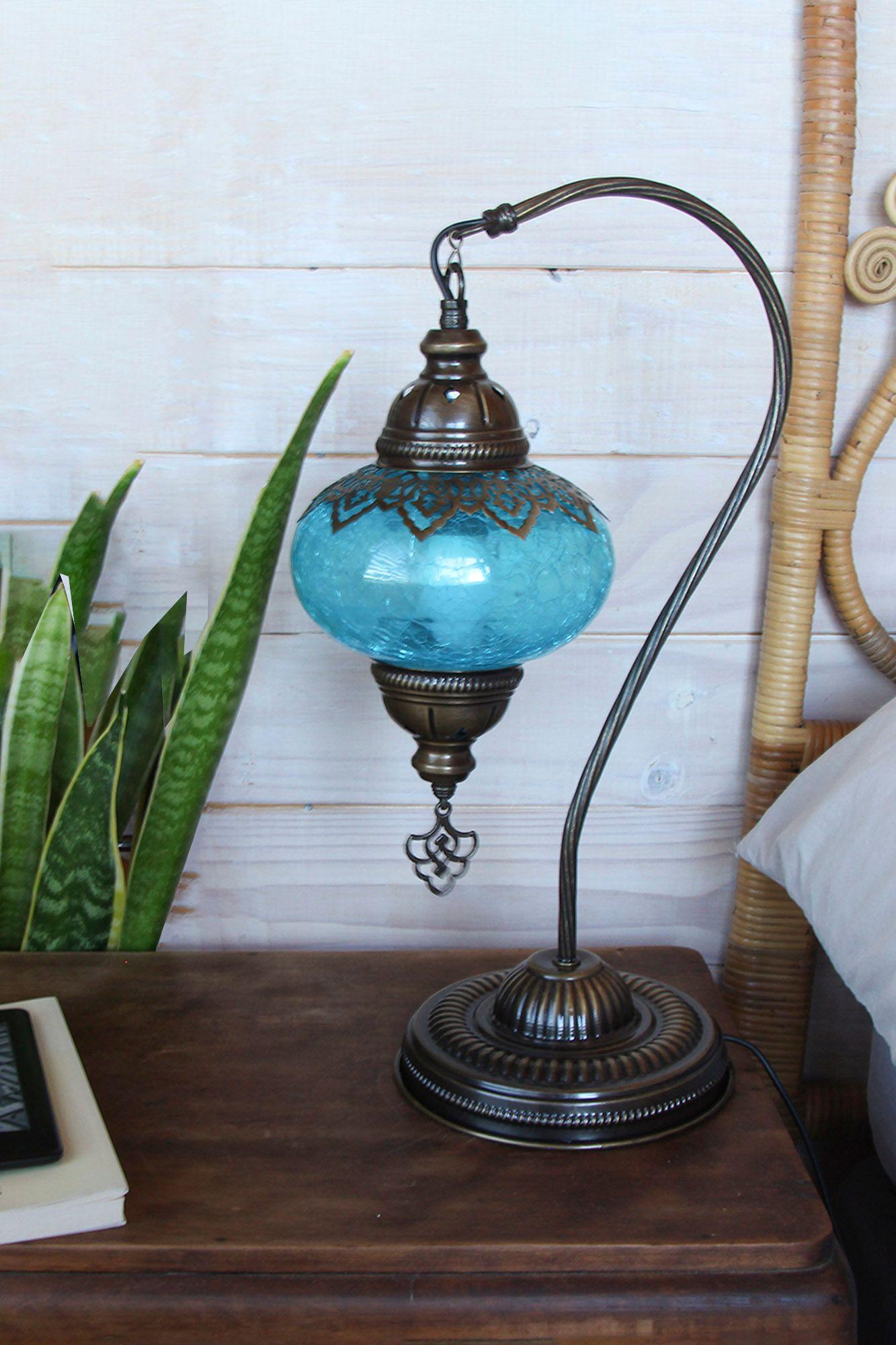 Lámpara turca cisne M craquelada turquesa + ampolleta-2