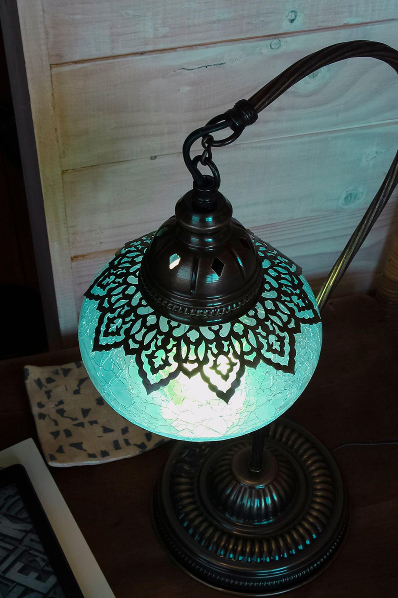 Lámpara turca cisne M craquelada turquesa + ampolleta-3