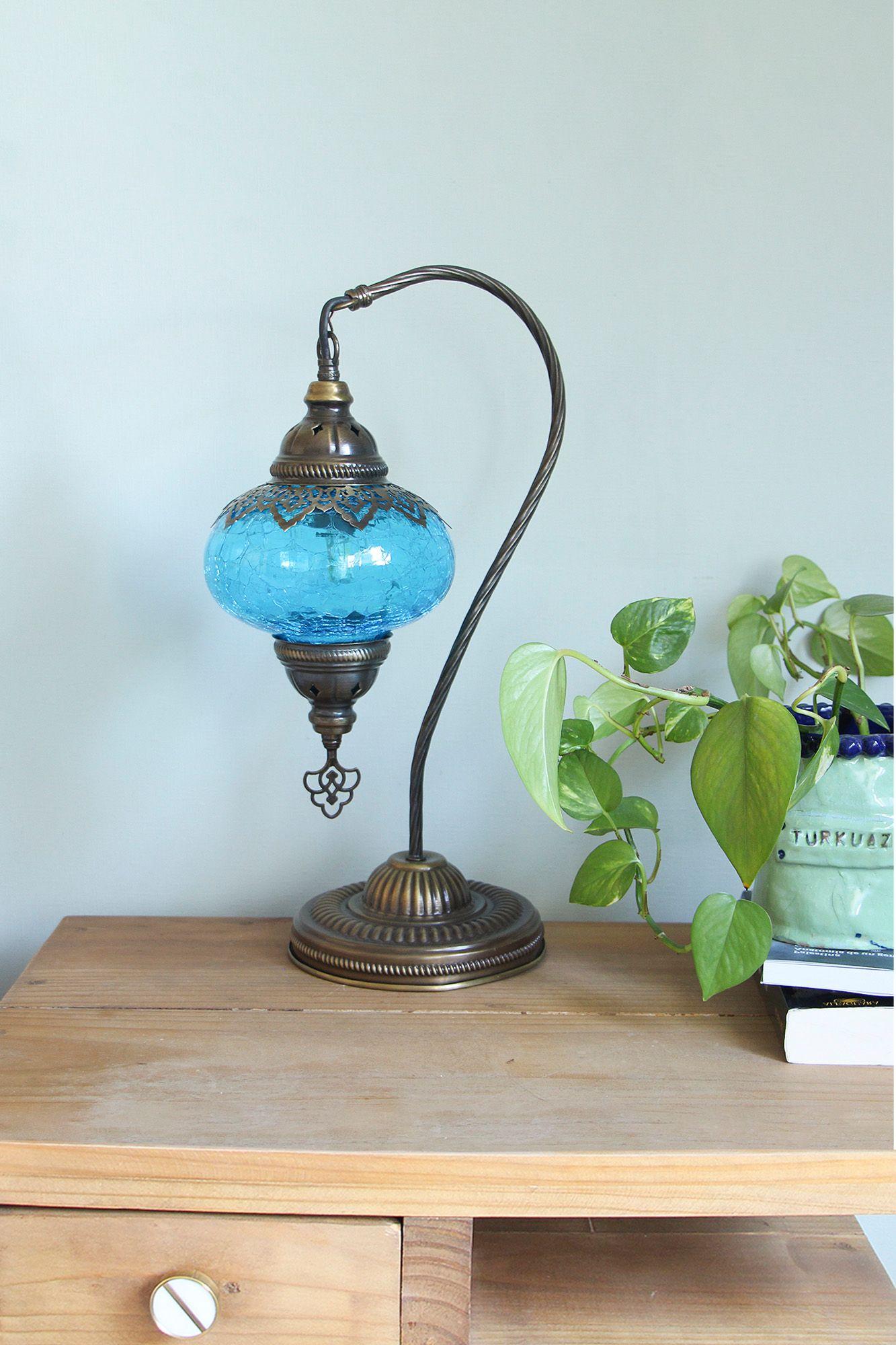 Lámpara turca cisne M craquelada turquesa + ampolleta-4