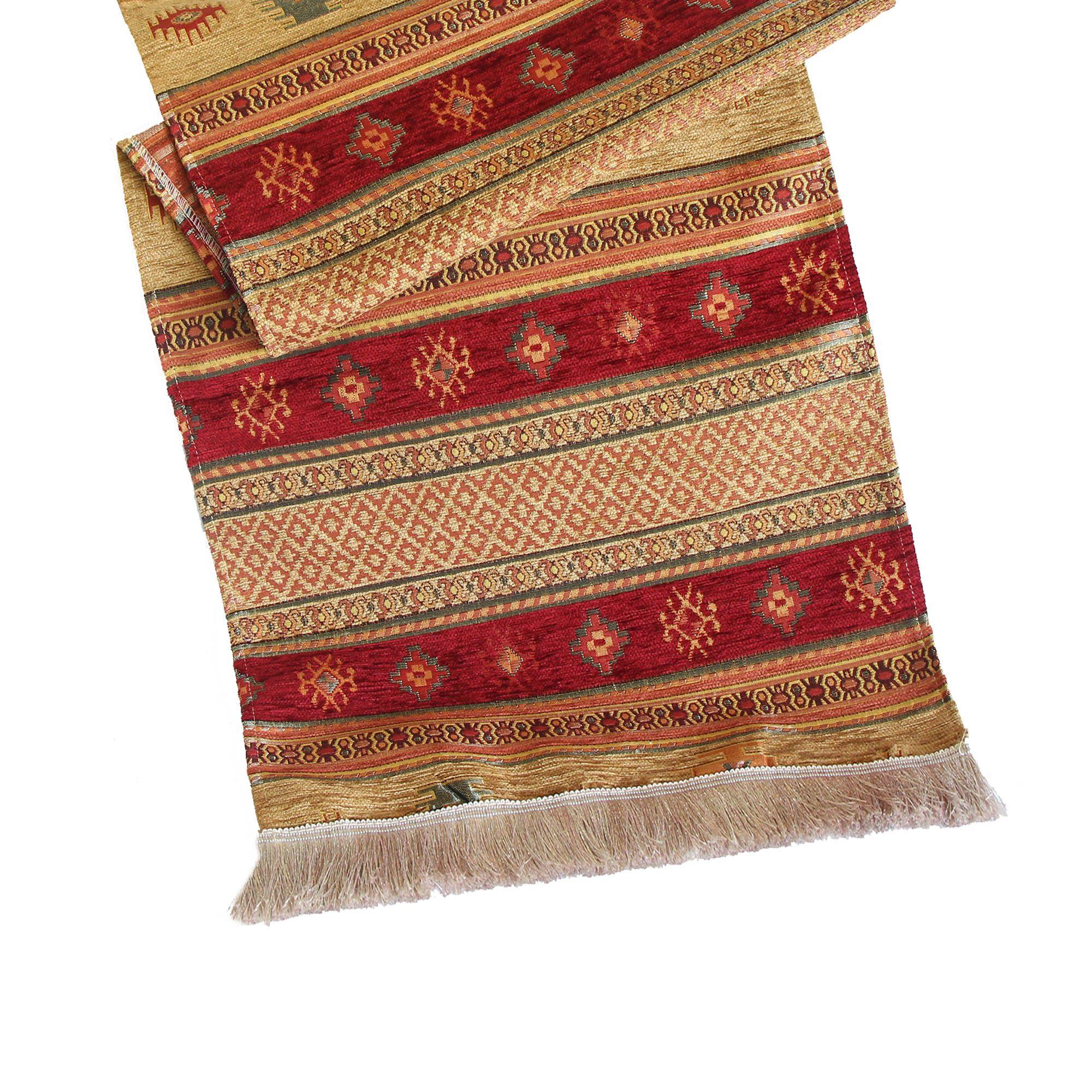 Camino de mesa 2 m kilim café y rojo-0