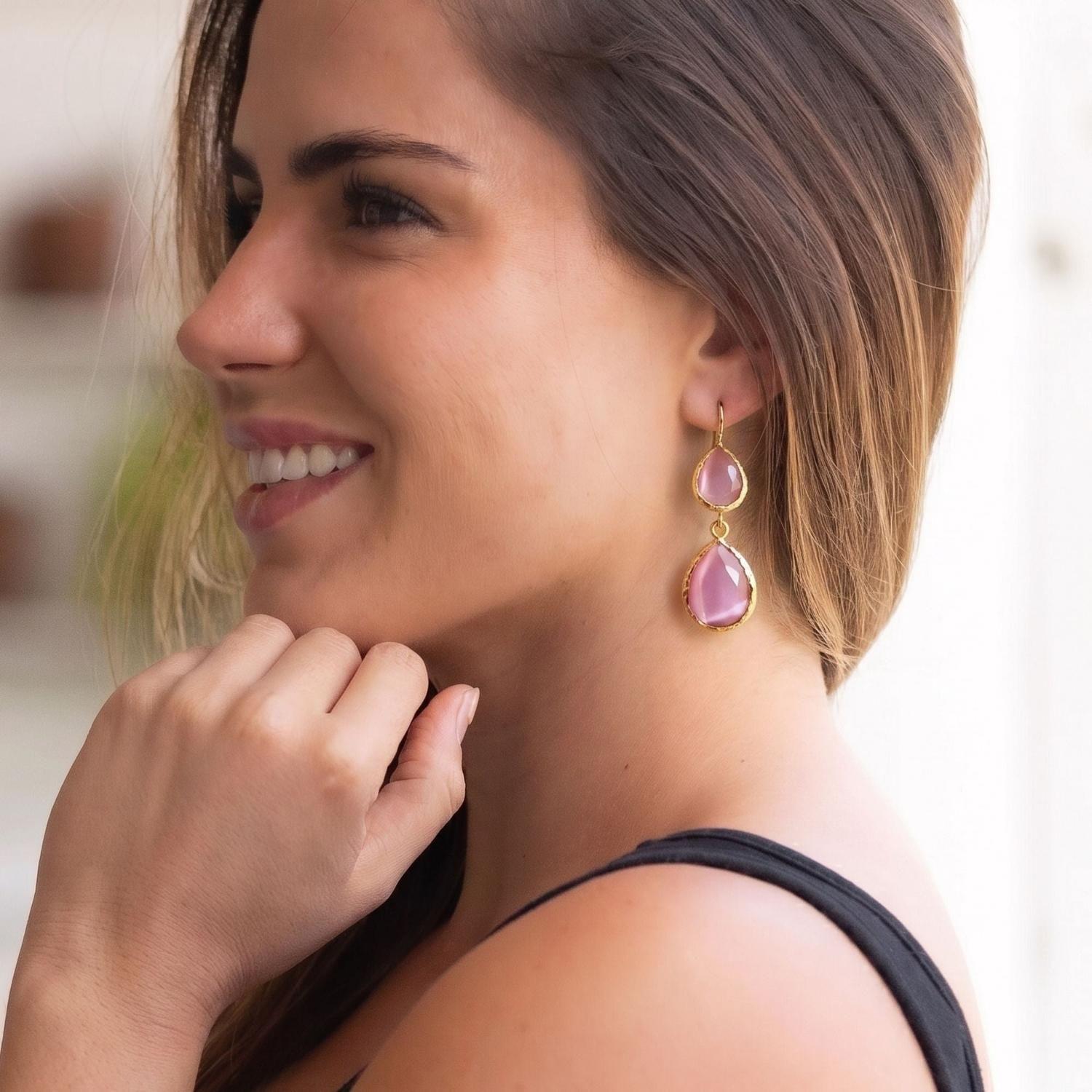 Aros Doble Aura Rosa - Baño de oro 22k-1