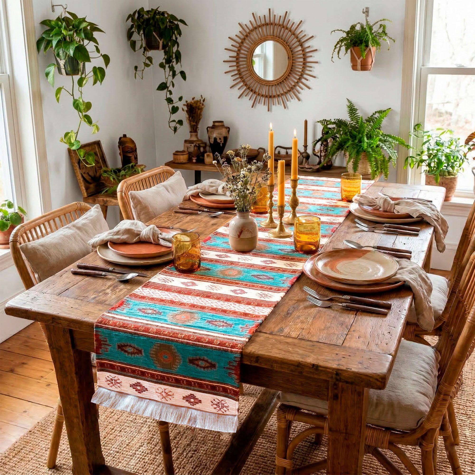 Camino de mesa 1,40 m kilim beige y celeste-1