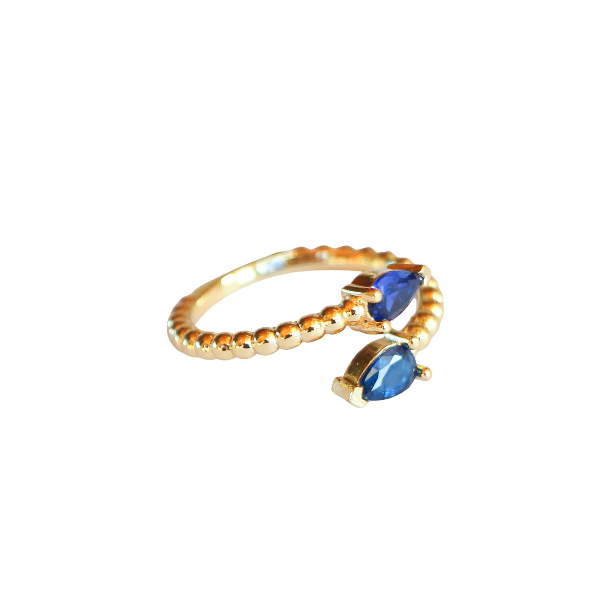 Anillo ajustable Zeyna Azul - Baño de oro 22 k-2