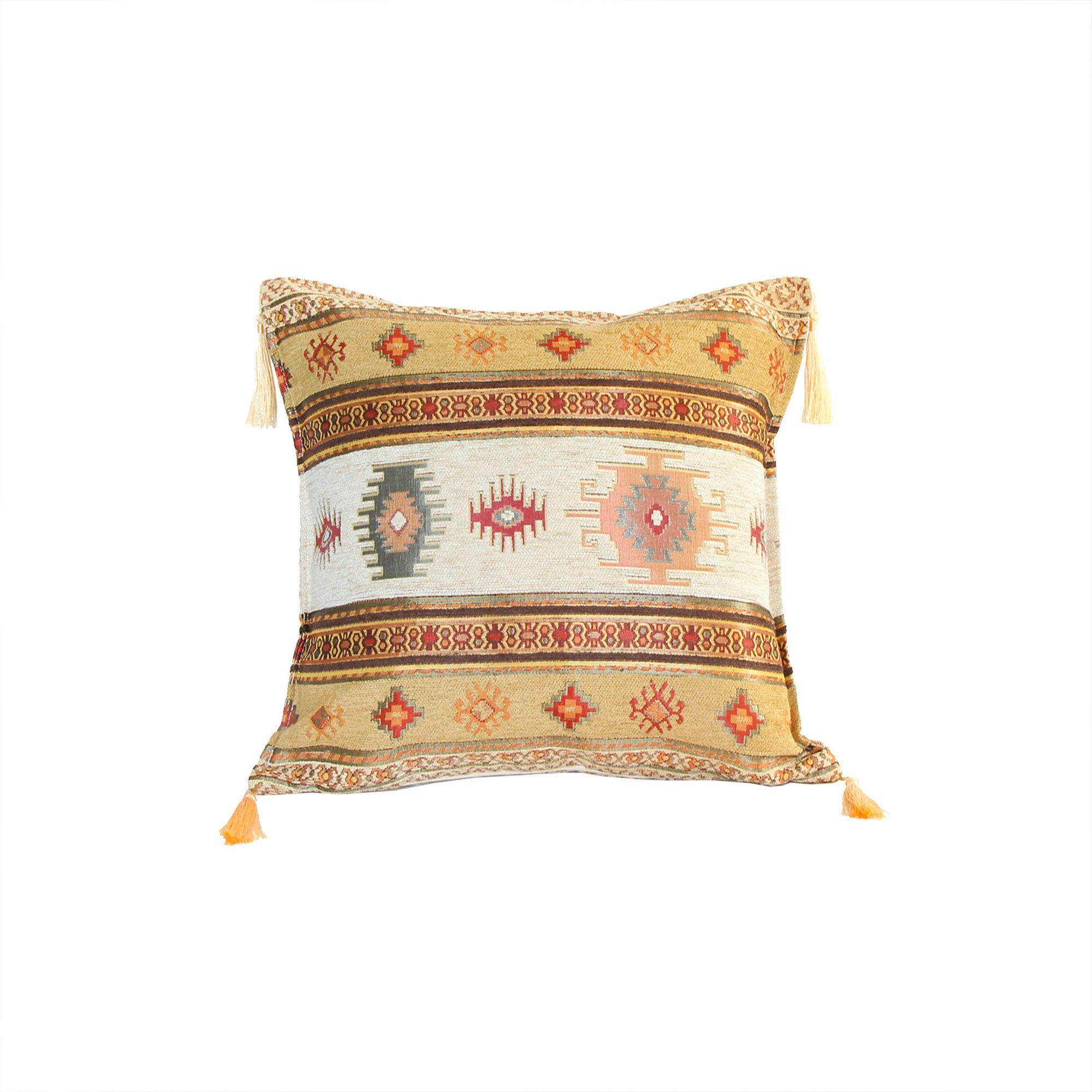 Cojín turco 44x44 Kilim Beige y Café claro - boho-0