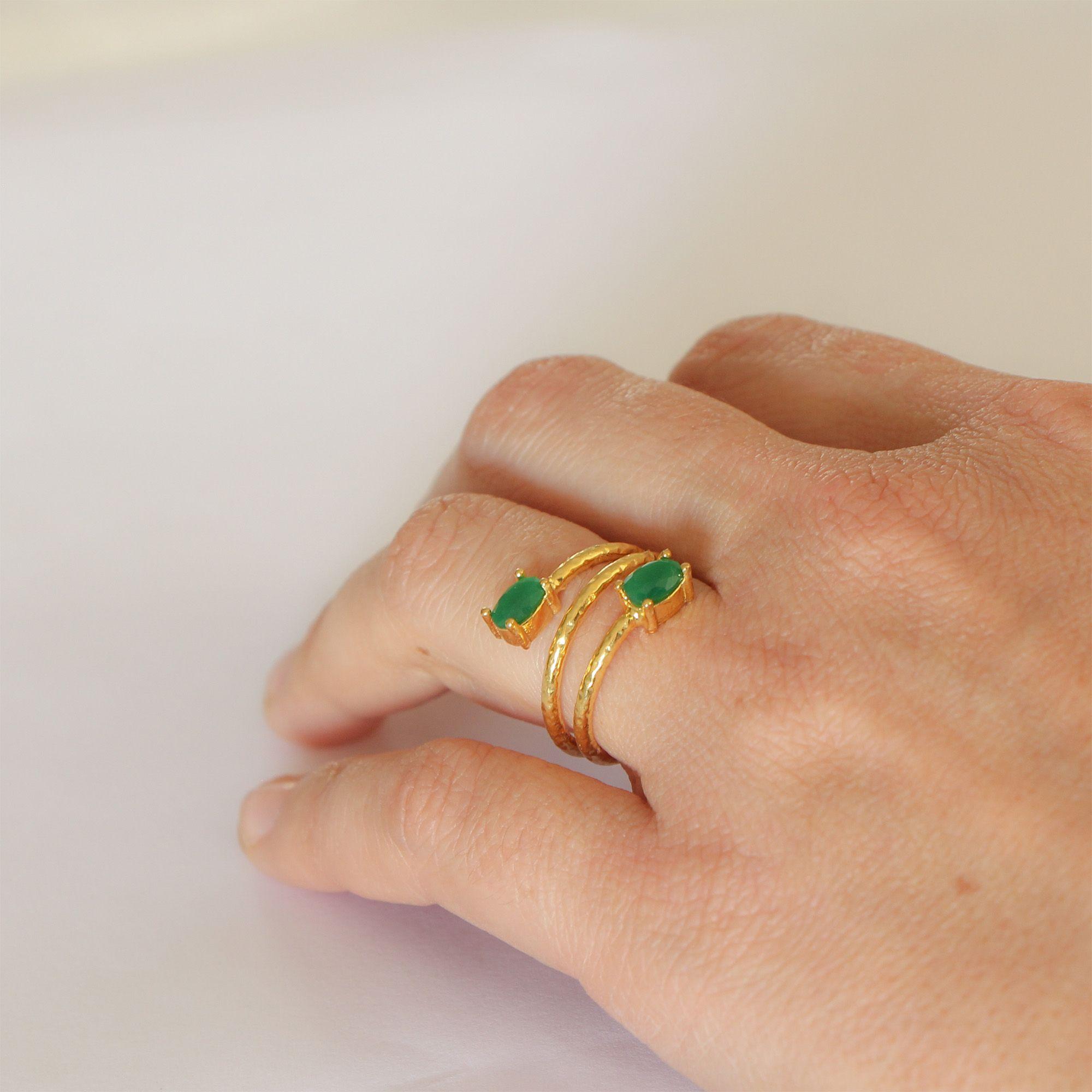 Anillo ajustable Fadia doble verde-2