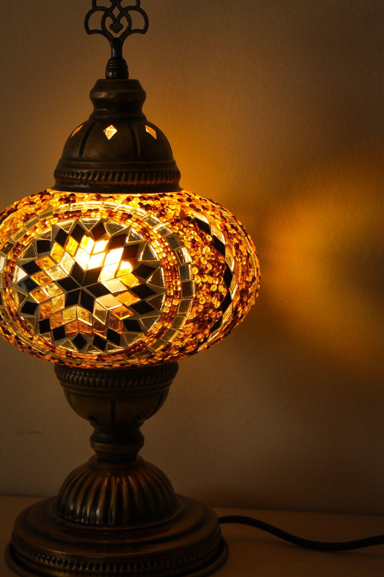 Lámpara turca de mesa M Medalla ámbar + ampolleta-2