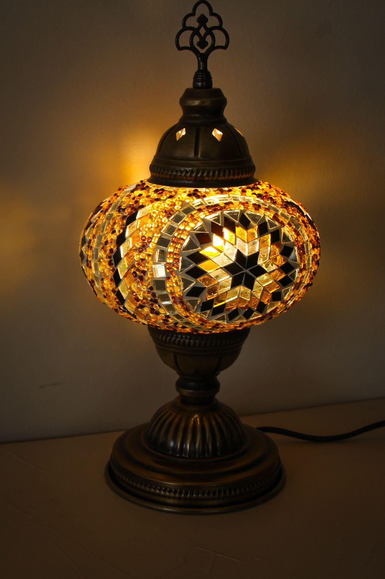 Lámpara turca de mesa M Medalla ámbar + ampolleta-3