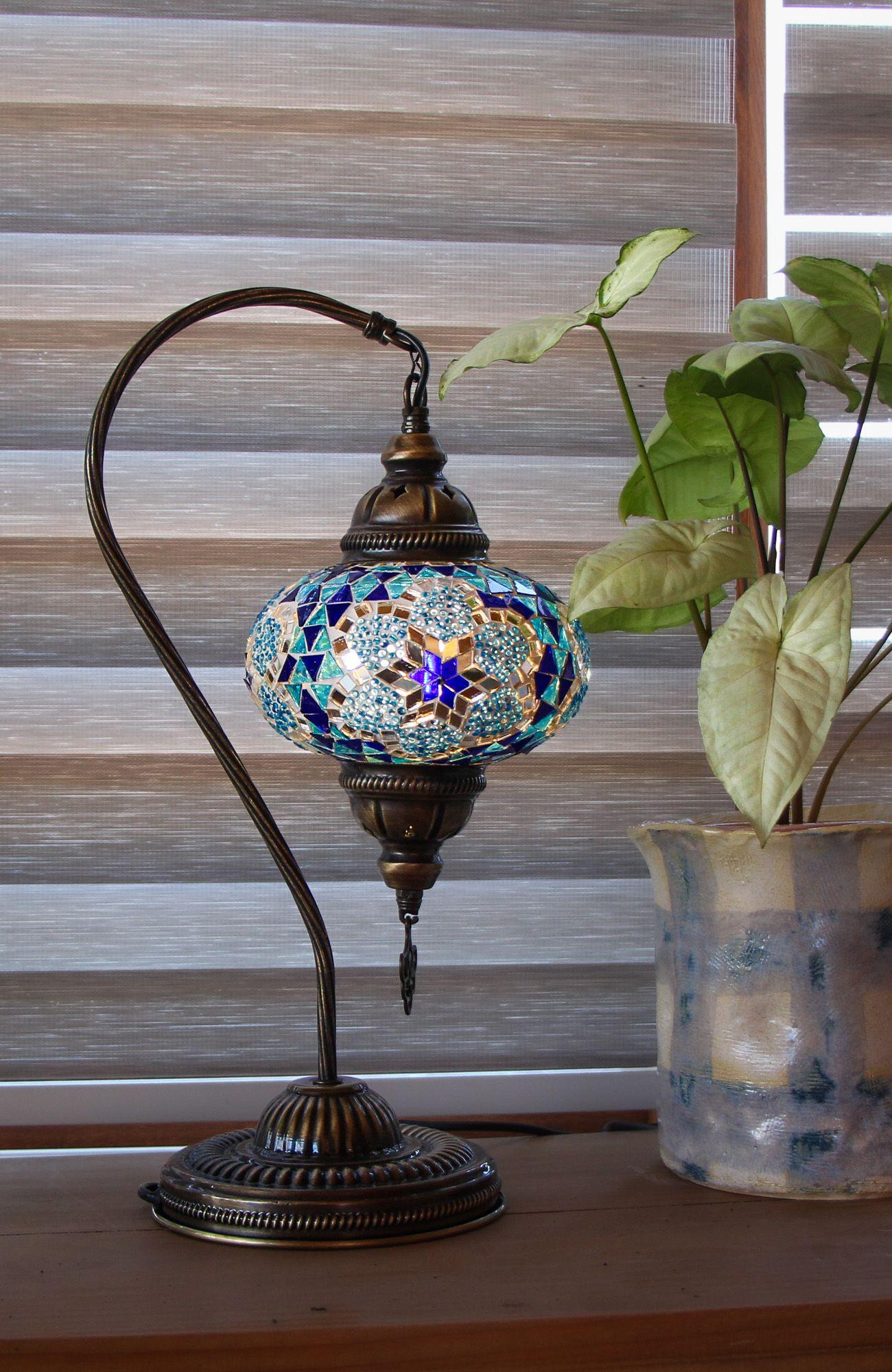 Lámpara turca cisne M prisma azul y turquesa-3