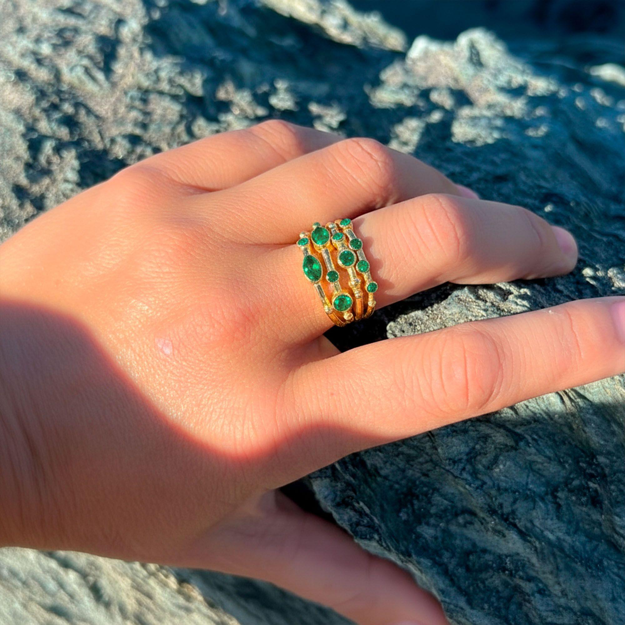 Anillo ajustable Capadocia N°5 verde - Baño de oro 22 k-2