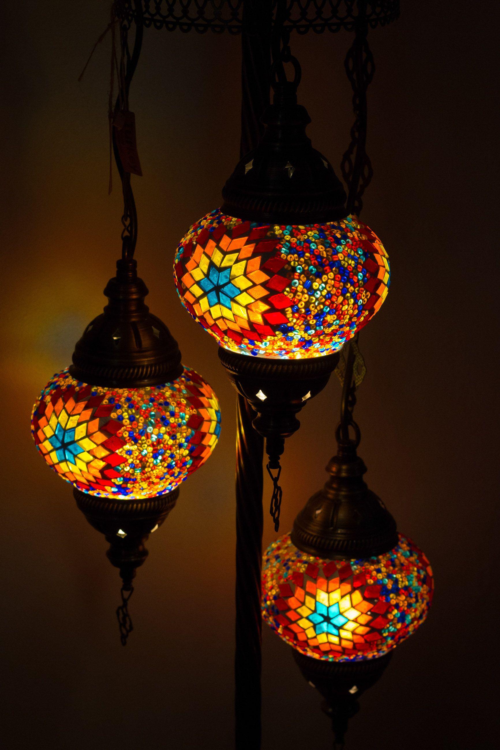 Lámpara turca de pie de 3 esferas S multicolor + ampolletas-1