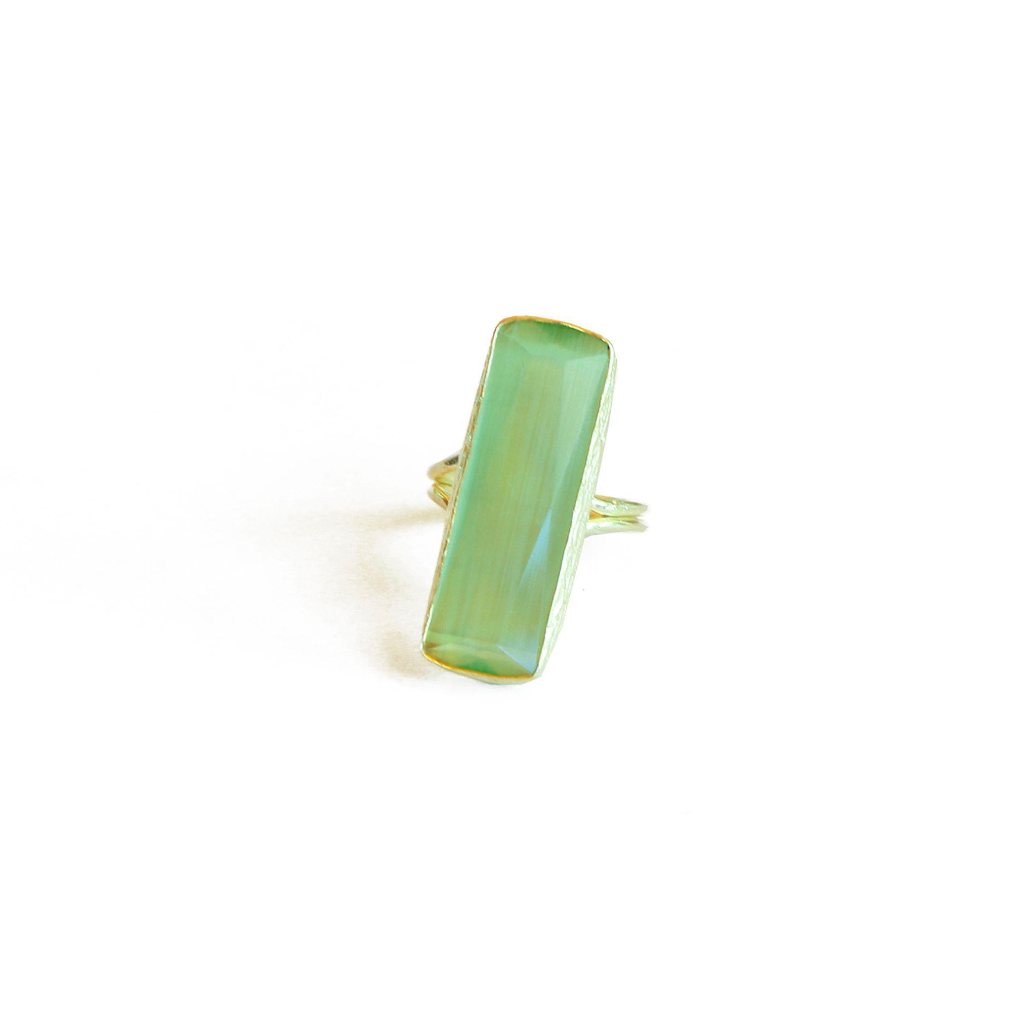 Anillo ajustable Safiye verde limón - Baño de oro 22 k-2