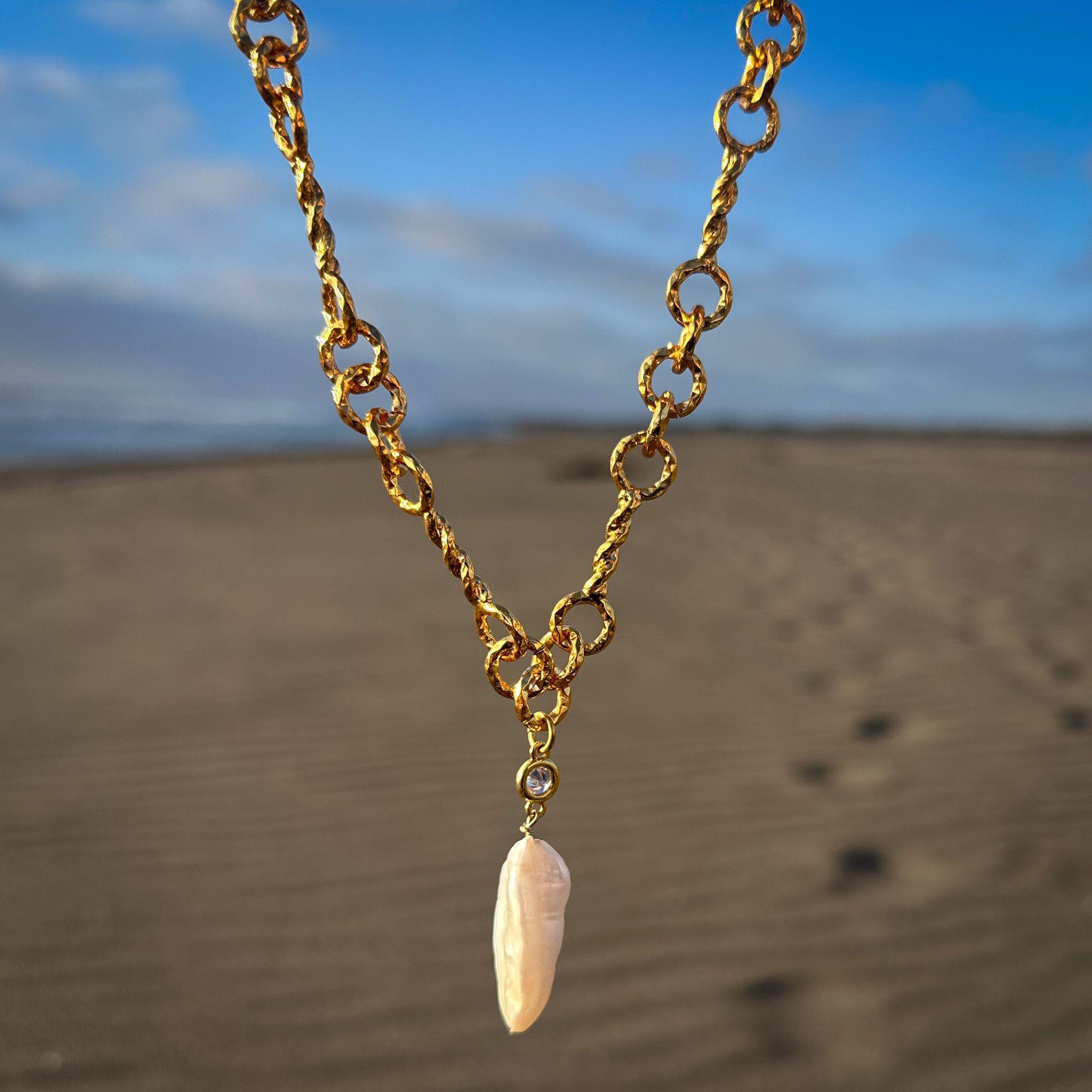 Collar artesanal turco - Baño de oro 22k y Perla de río-2