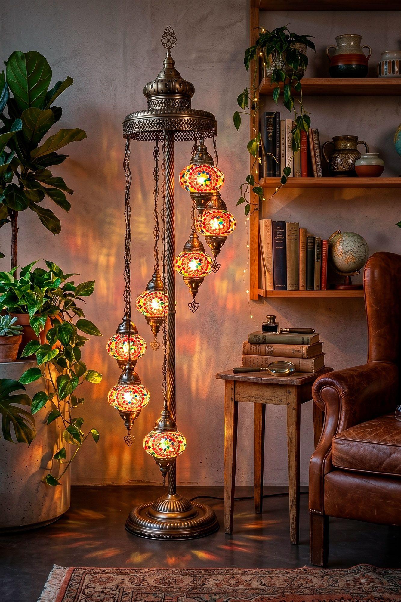 Lámpara turca de pie de 7 esferas S roja mix-1