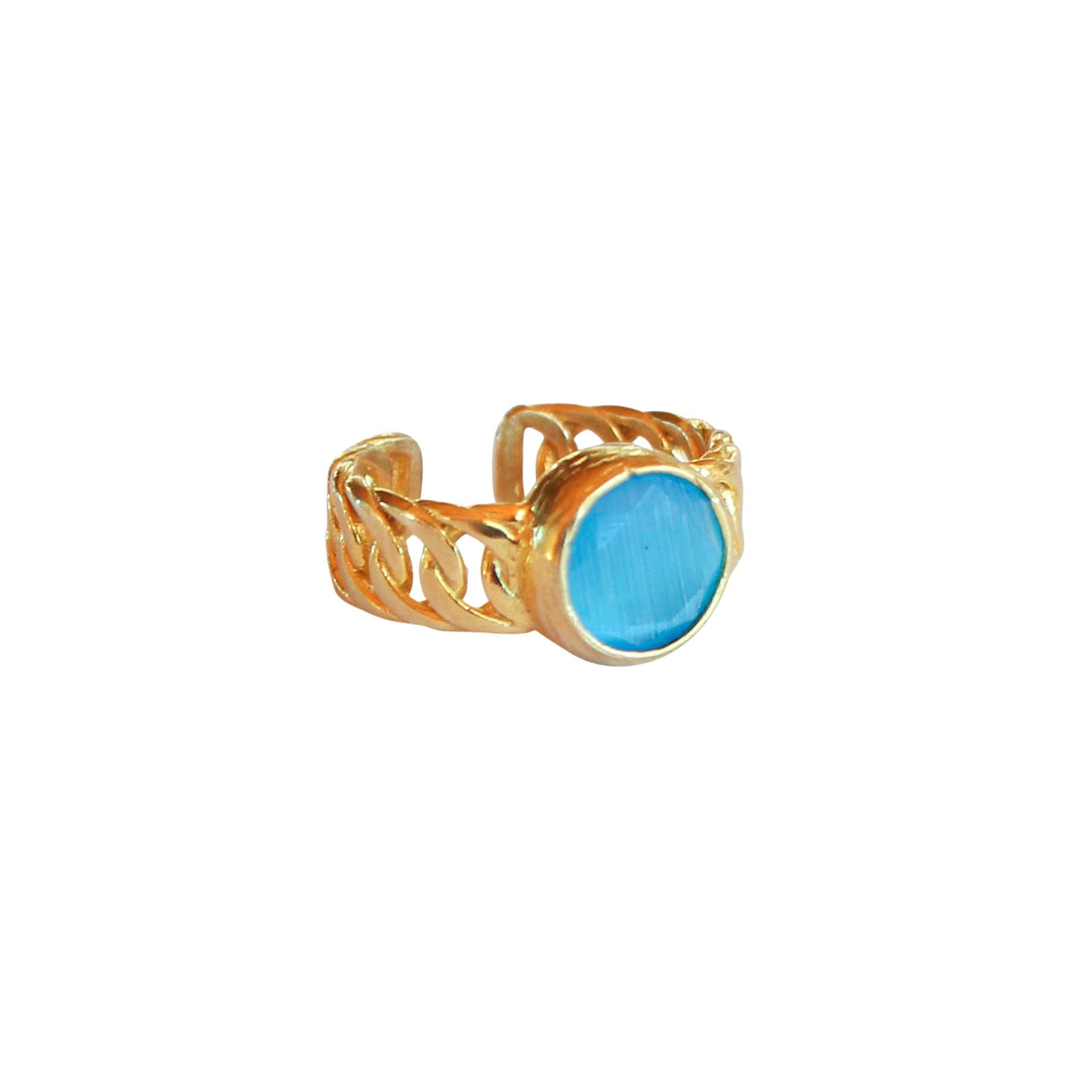 Anillo ajustable Zina Celeste - Baño de oro 22 k-2